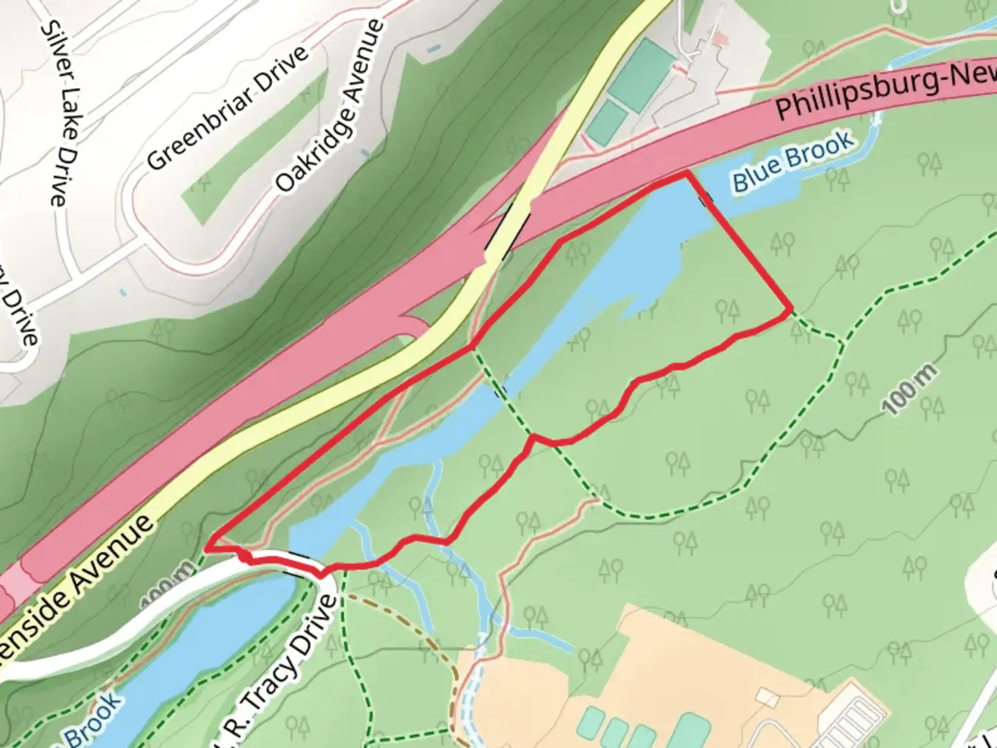 An image depicting the trail White Trail and Blue Brook Loop and its surrounding area.
