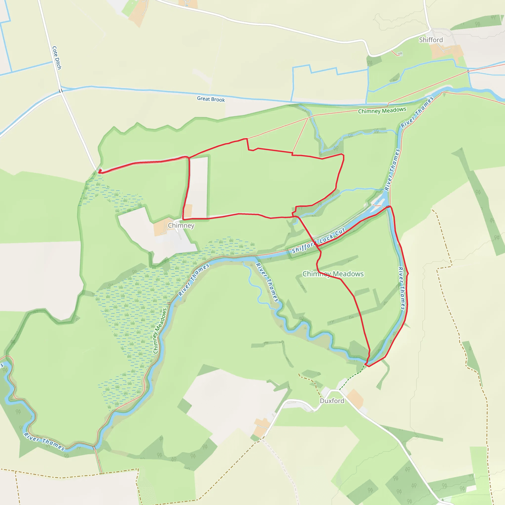 Shifford Lock Cut and Duxford Ford Loop mobile static map