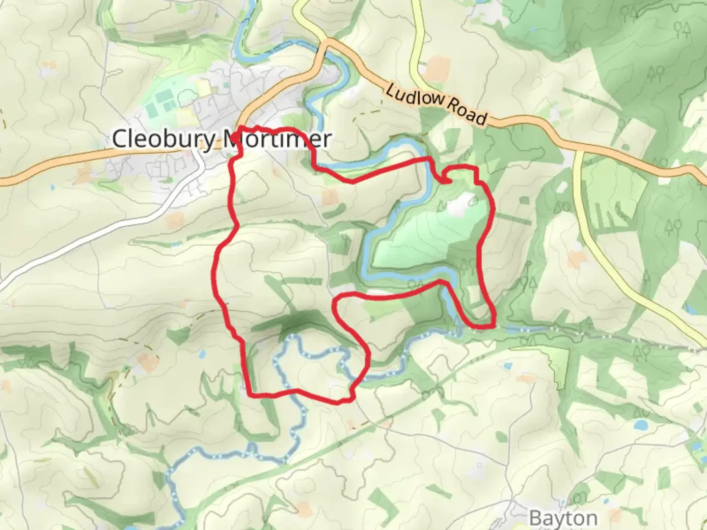 An image depicting the trail Cleobury Mortimer Loop and its surrounding area.