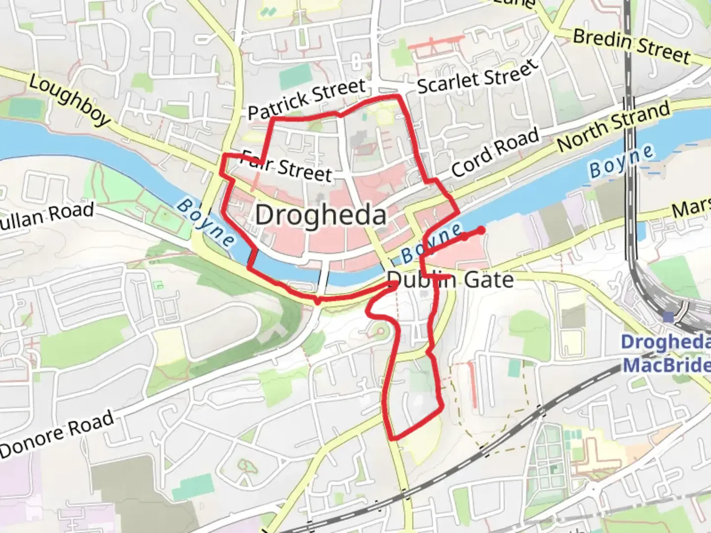 An image depicting the trail Drogheda Walls Walk and its surrounding area.