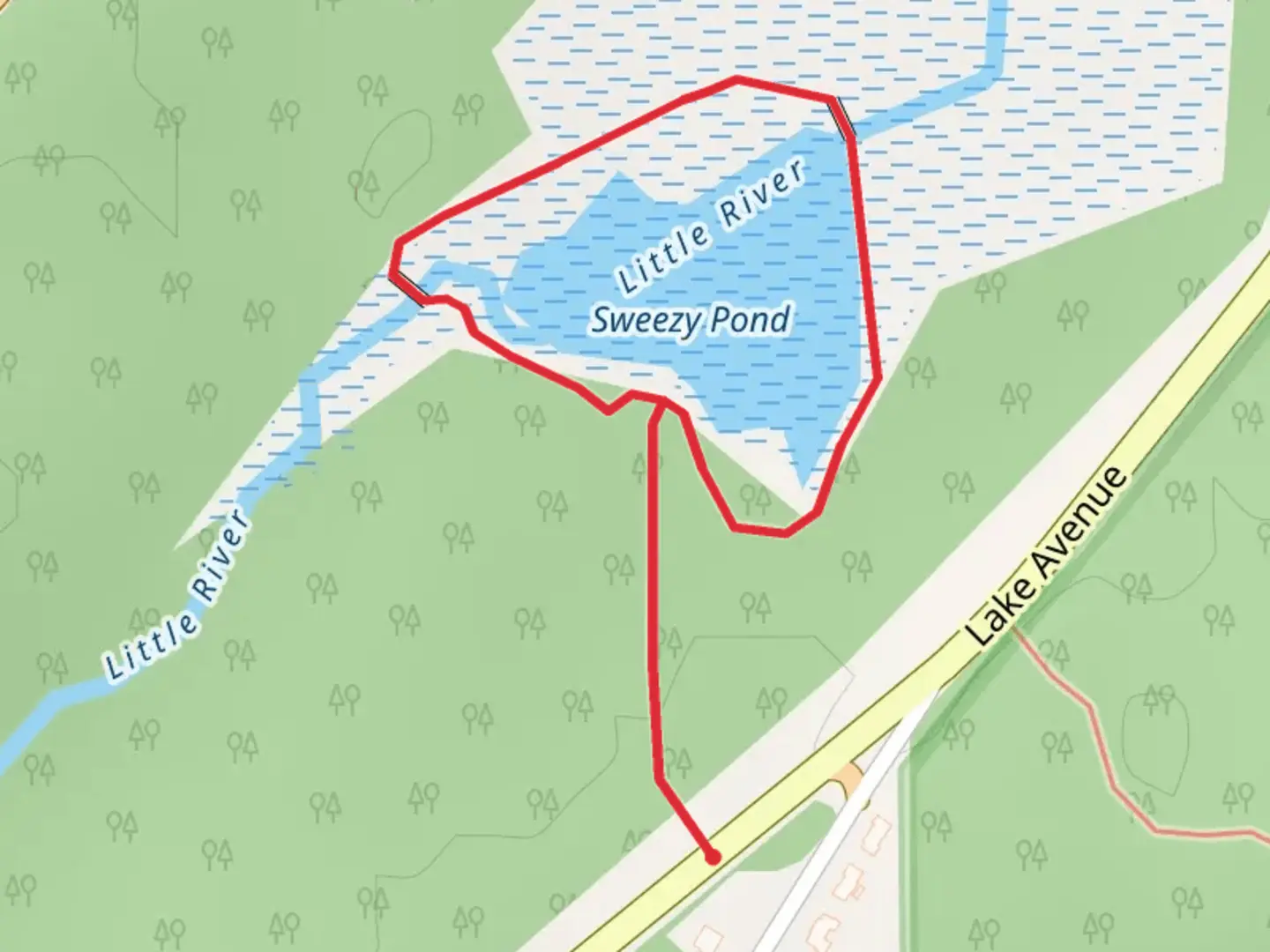 An image depicting the trail Sweezy Pond Loop and its surrounding area.