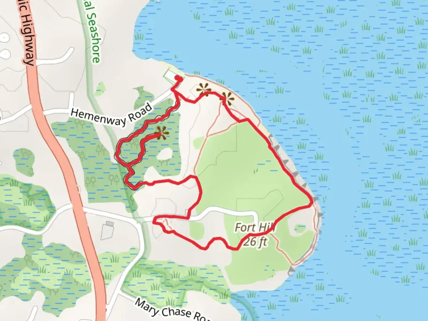An image depicting the trail Fort Hill and Skiff Hill Loop and its surrounding area.