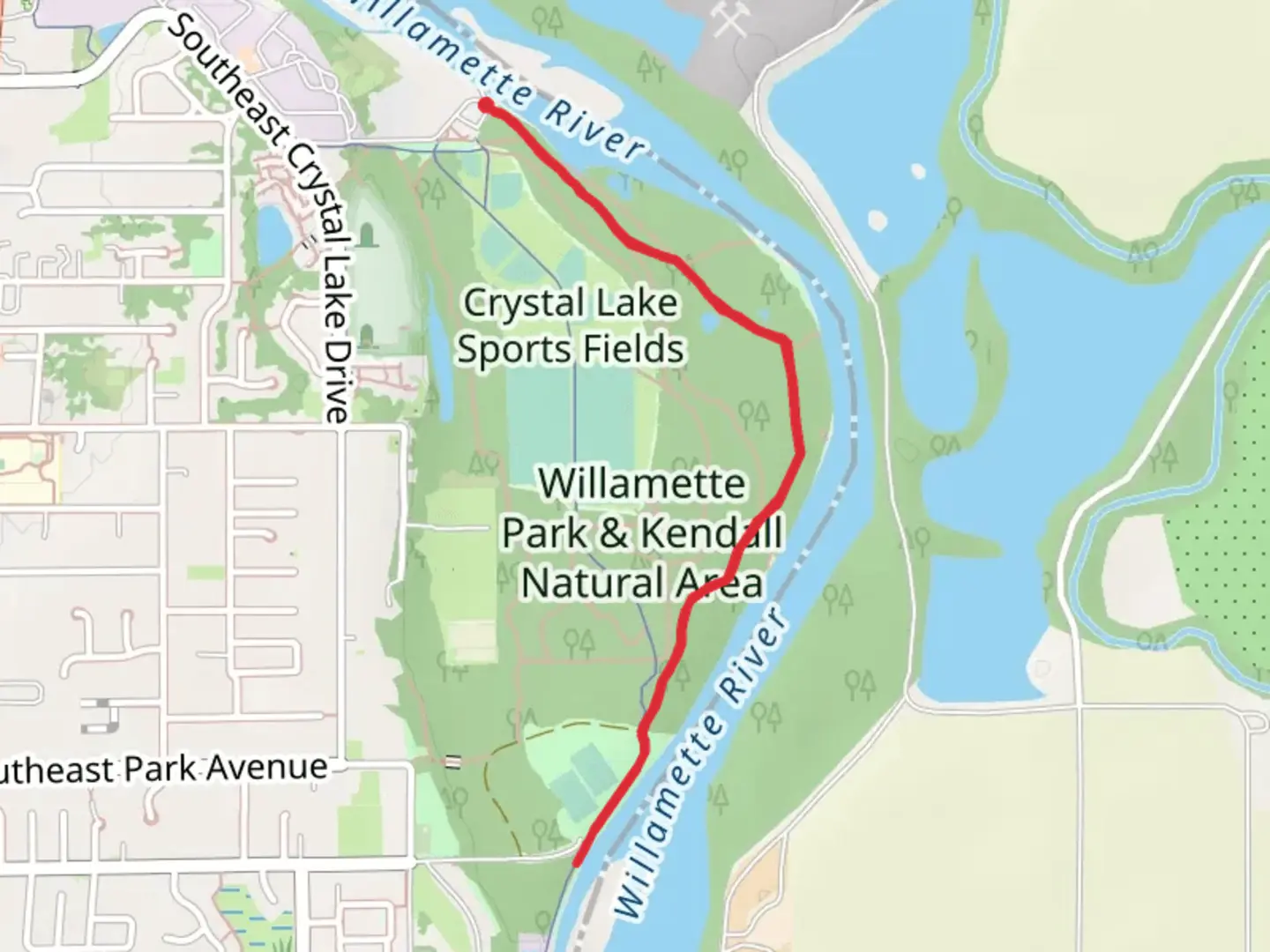 An image depicting the trail Willamette Park and Kendall Natural Area Shore Walk and its surrounding area.