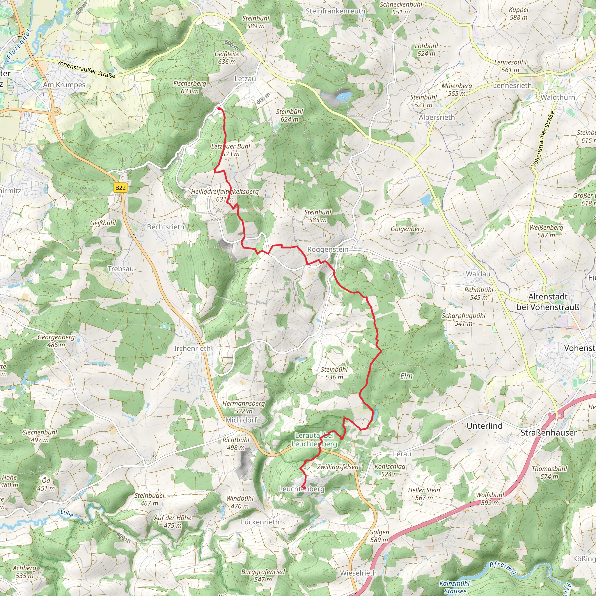 Oberhoell to Leuchtenberg via Burgenweg mobile static map