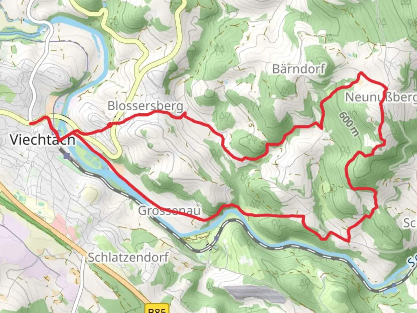 An image depicting the trail Schwarzer Regen via Viechtach Rundweg and its surrounding area.
