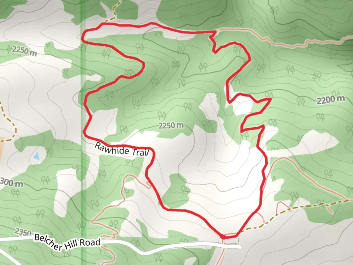 An image depicting the trail Wrangler's Run and Rawhide Trail Loop and its surrounding area.