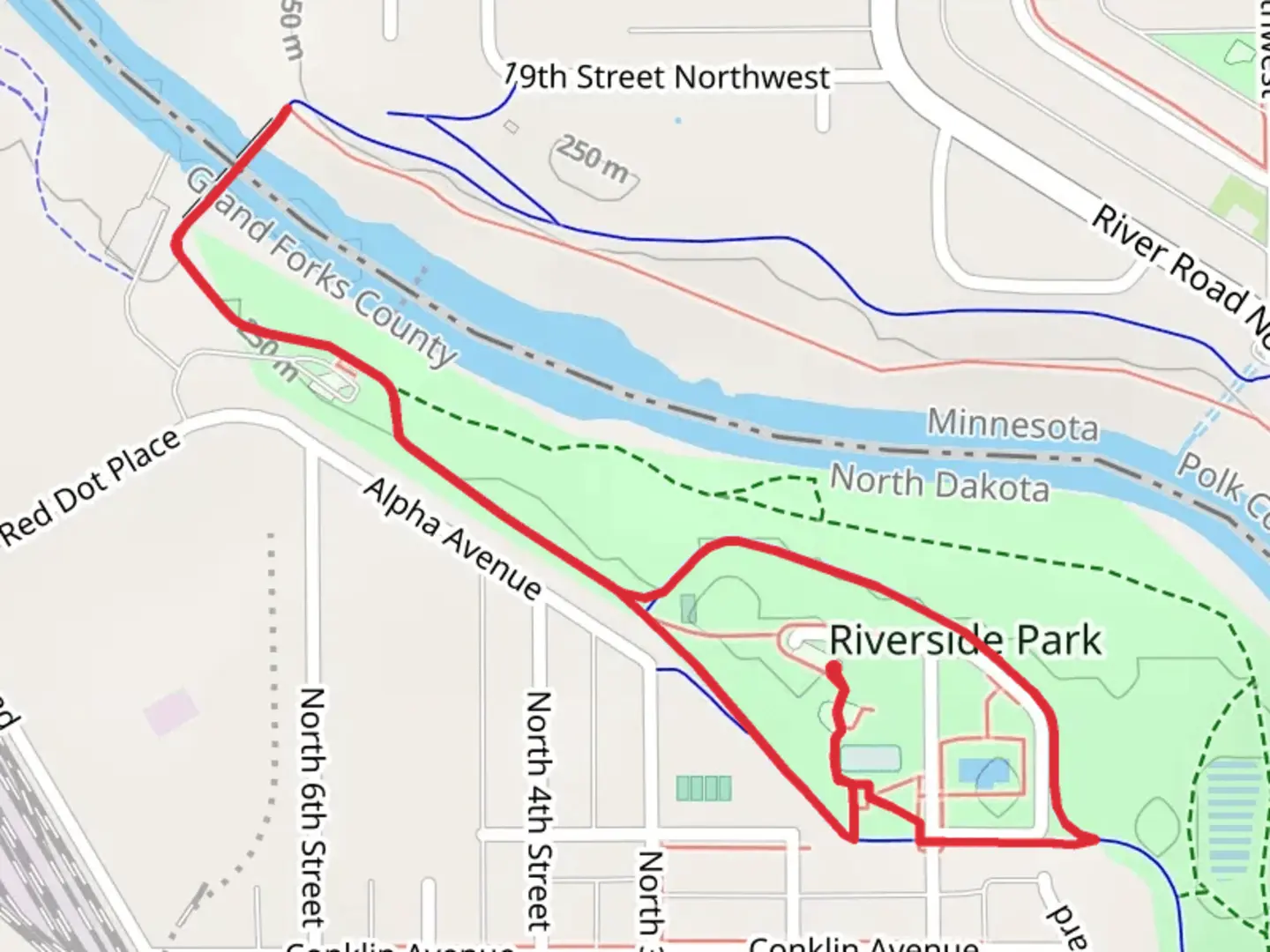 An image depicting the trail Greenway Path and Riverside Park Loop and its surrounding area.