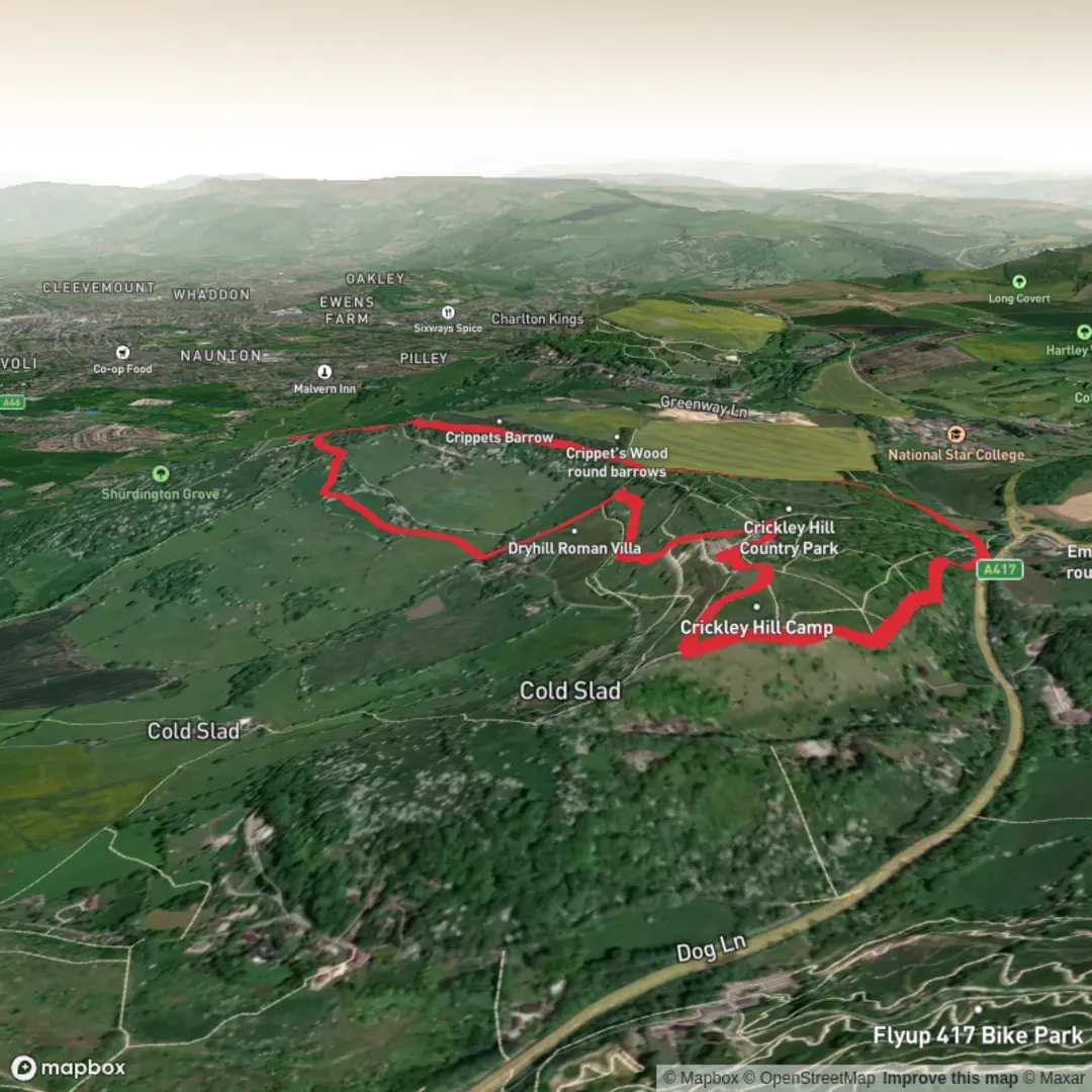 An image depicting the trail Crickley Shurdington Hills and its surrounding area.