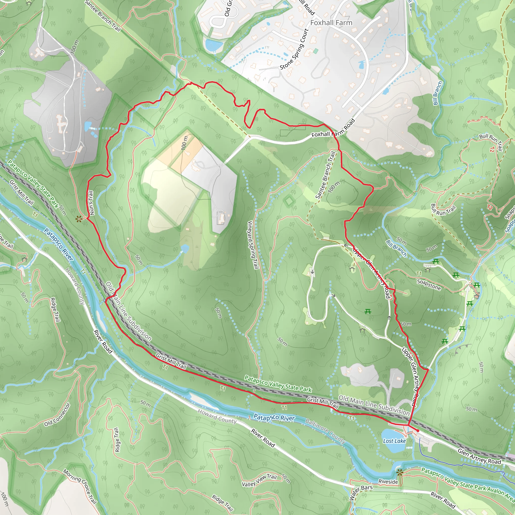 Grist Mill - Nun's Trail - Santee Branch Loop Trail mobile static map