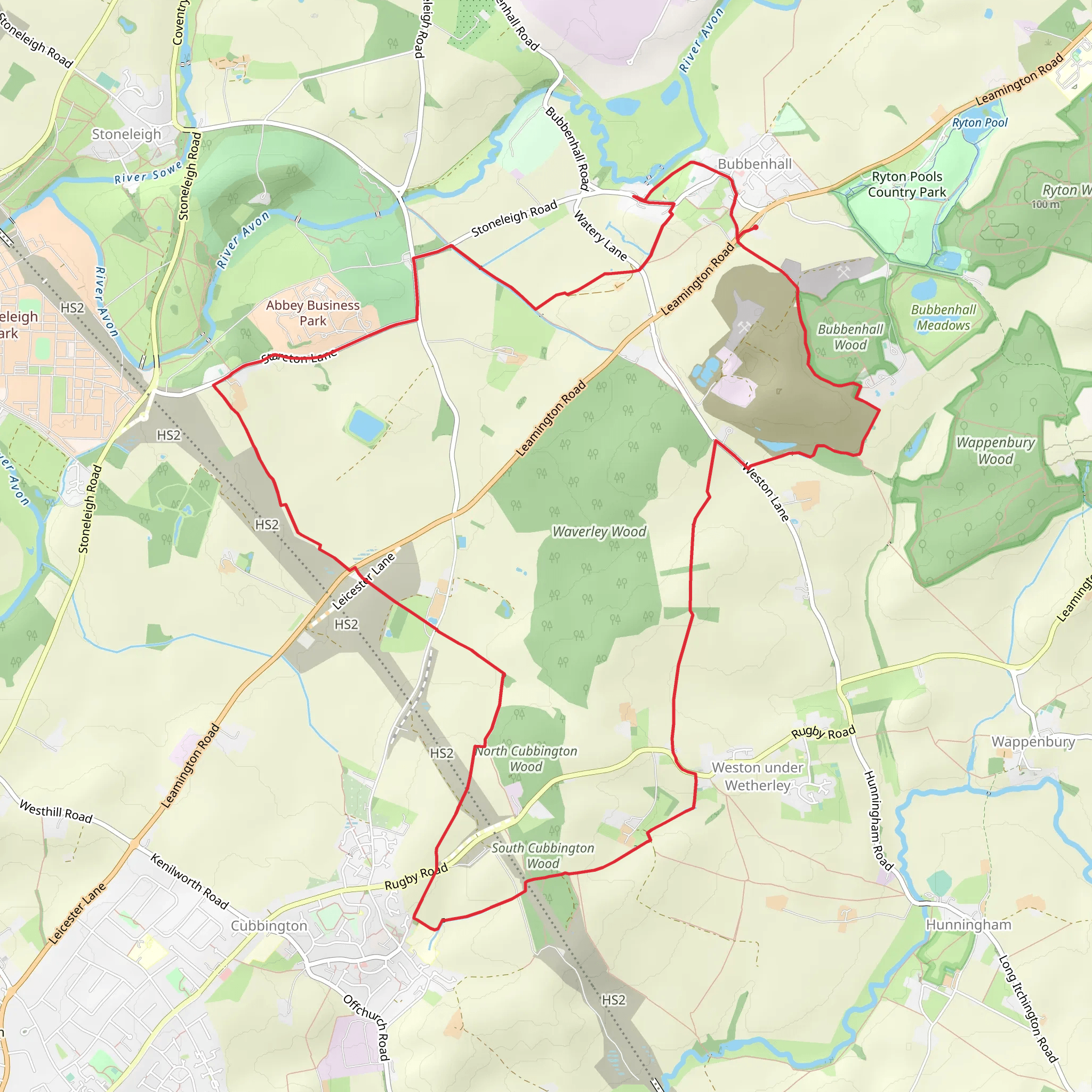 Bubbenhall and Cubbington Loop Walk mobile static map