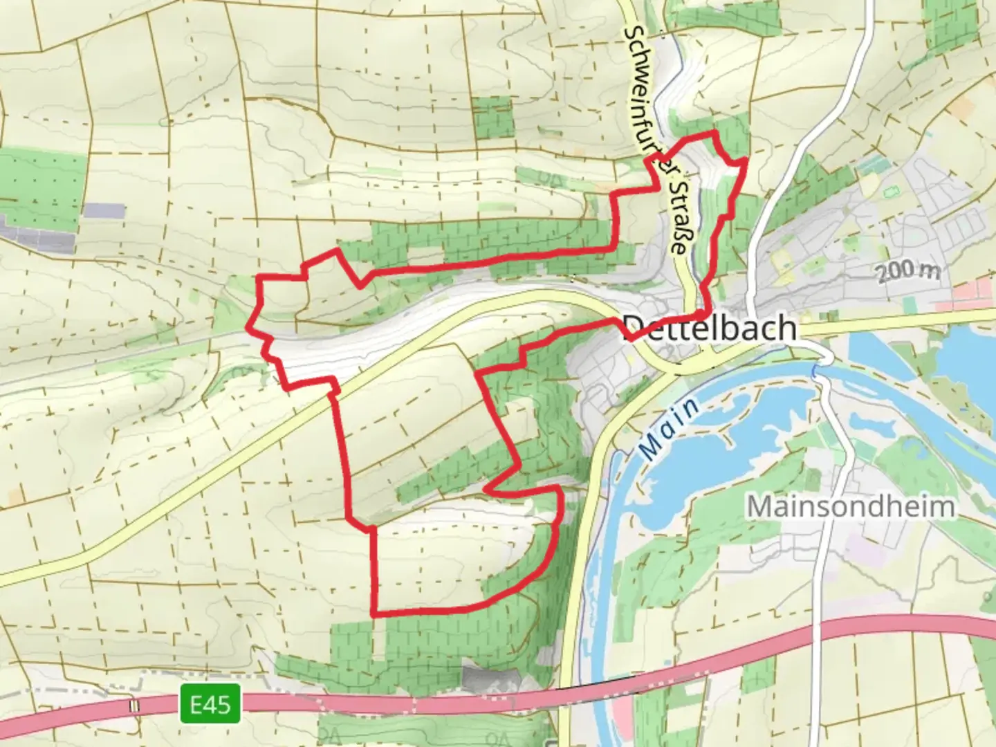 An image depicting the trail Traum Runde Dettelbach and its surrounding area.