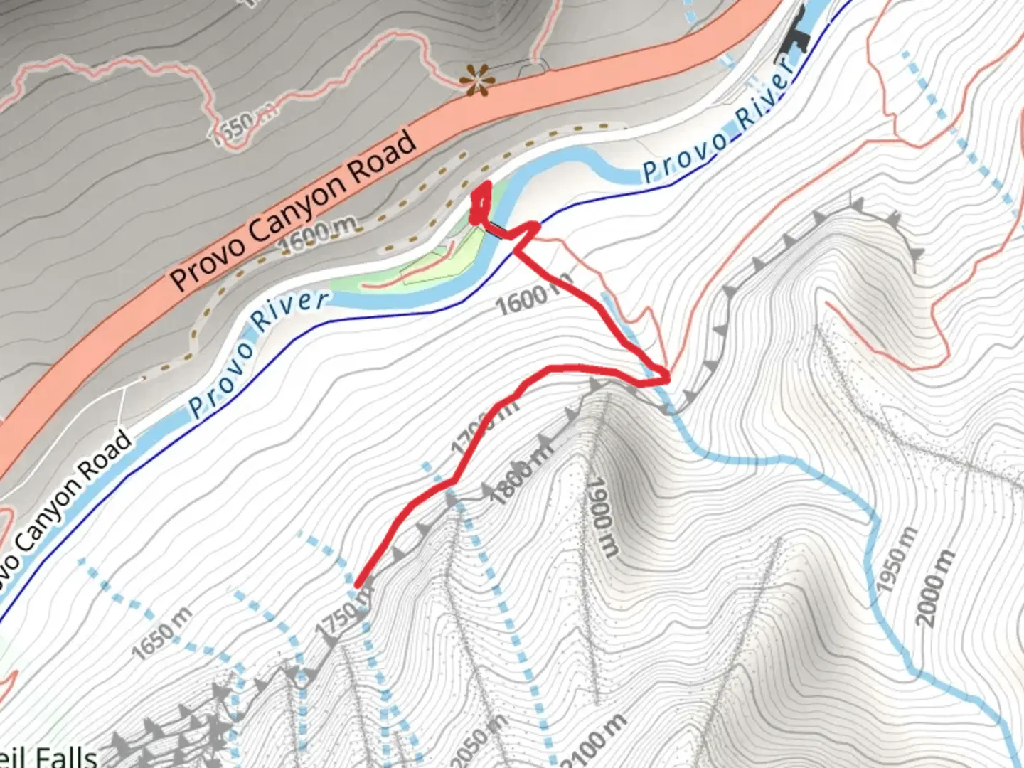 An image depicting the trail Davis Canyon and Upper Falls and its surrounding area.