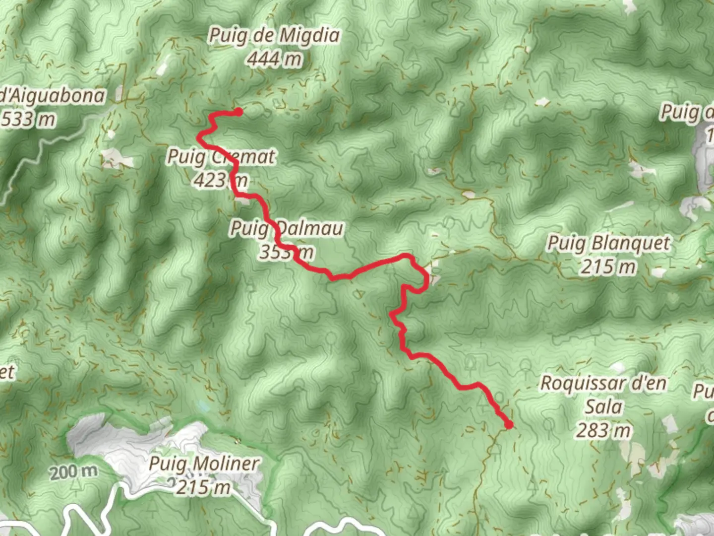 An image depicting the trail Path of Estanyots del Castell SL C 29 and its surrounding area.