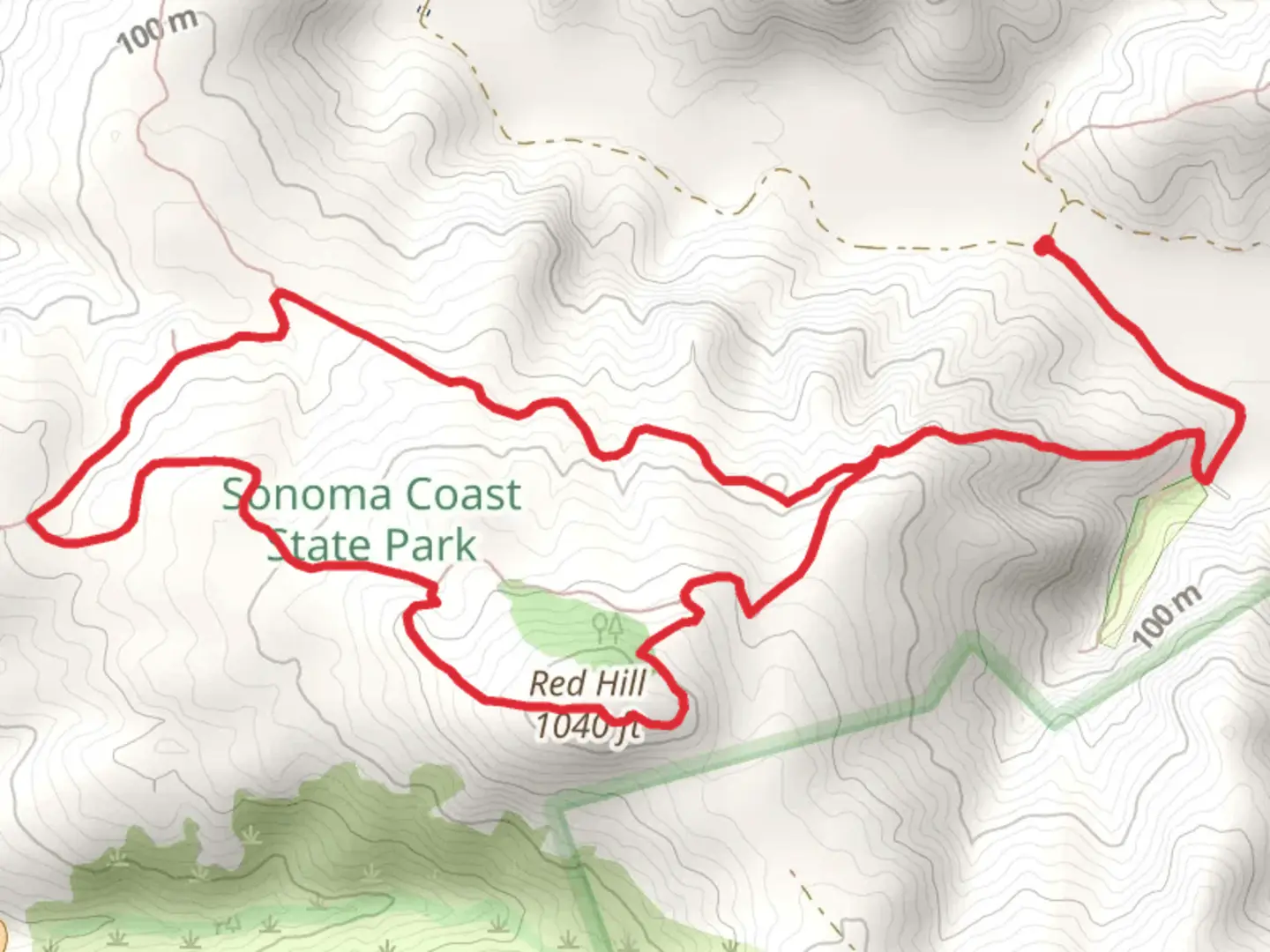 An image depicting the trail Red Hill Trail and Pomo Canyon Trail Loop and its surrounding area.