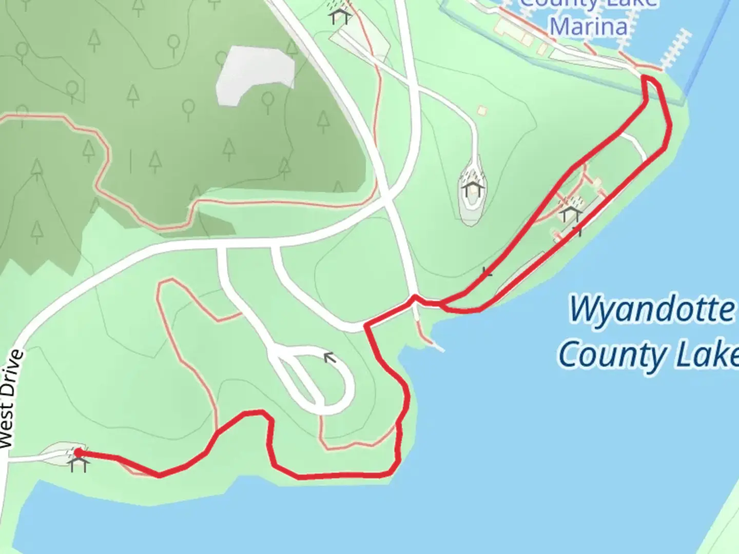 An image depicting the trail Wyandotte County Lake Walk and its surrounding area.