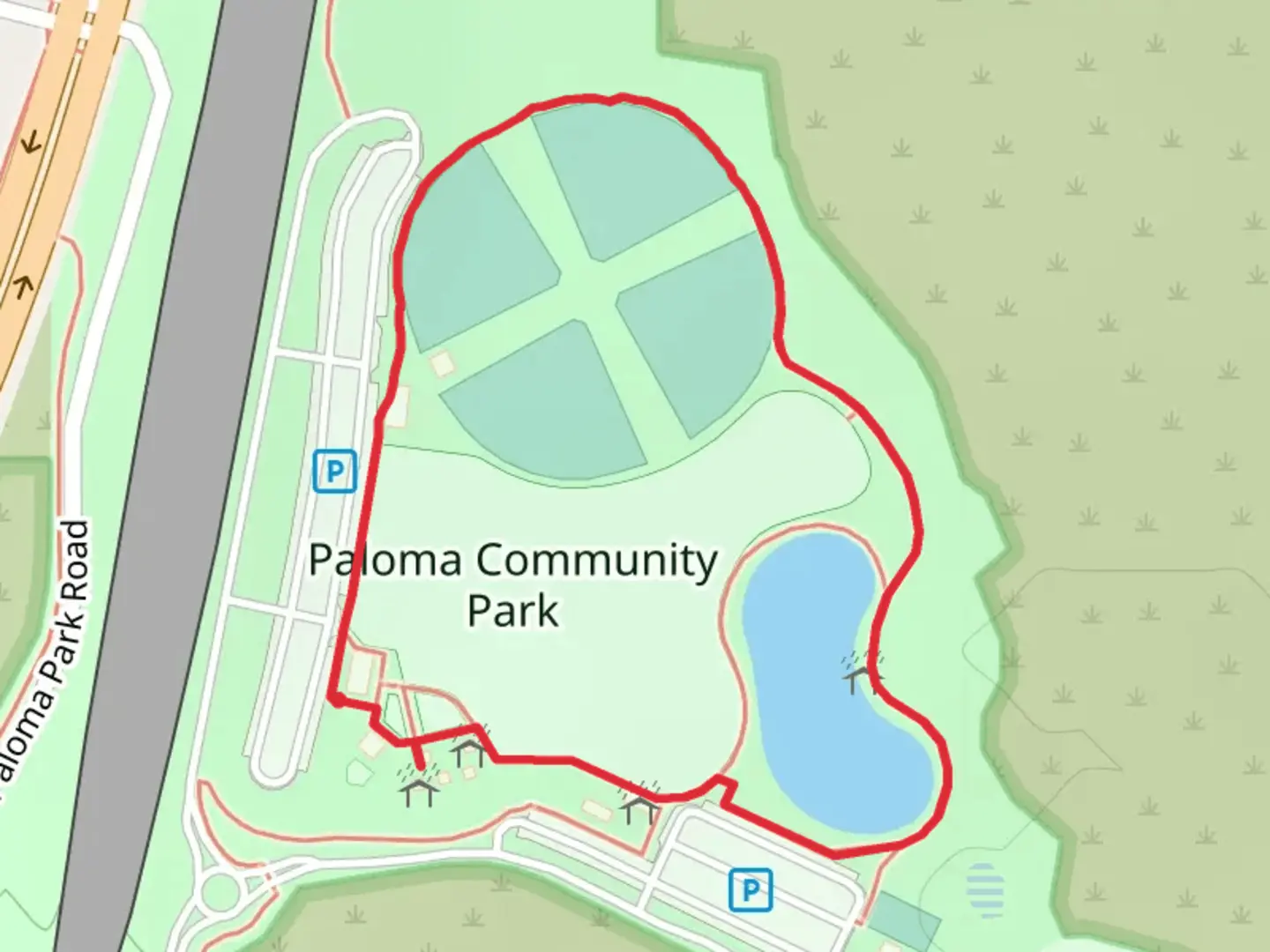 An image depicting the trail Paloma Community Park Loop and its surrounding area.