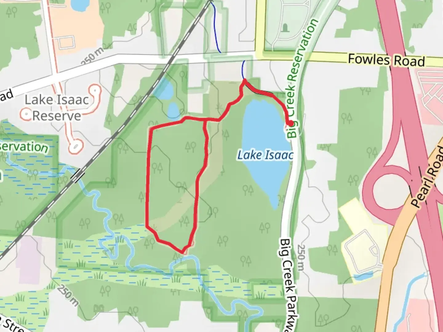 An image depicting the trail Lake Isaac Loop and its surrounding area.