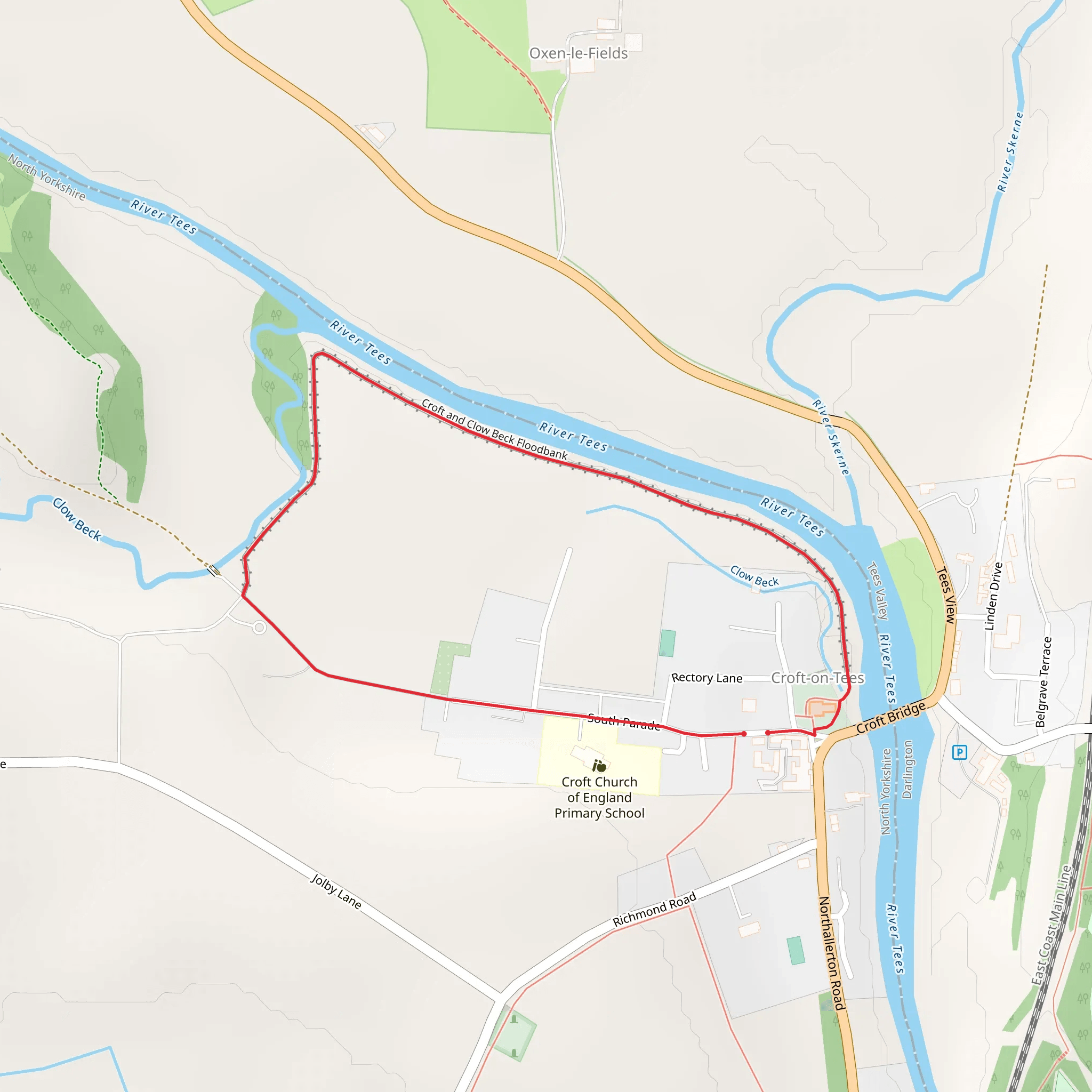 Croft and Clow Beck Floodbank Loop mobile static map
