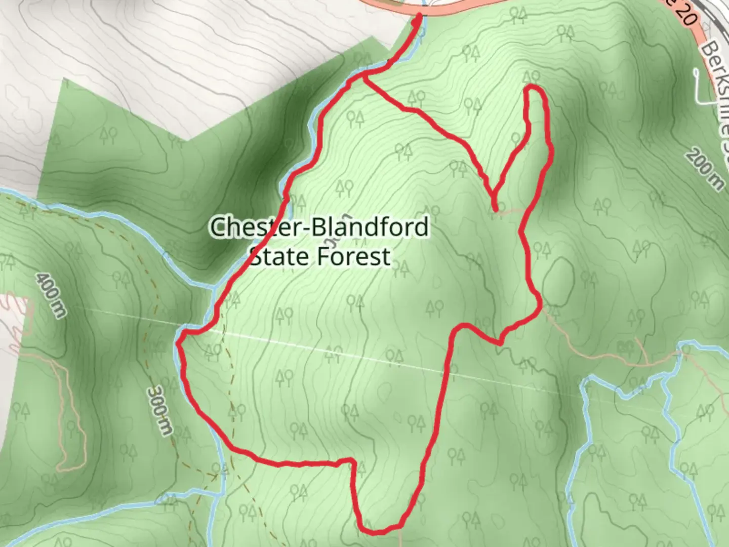 An image depicting the trail Sanderson Brook Falls - Chester-Blandford State Forest and its surrounding area.