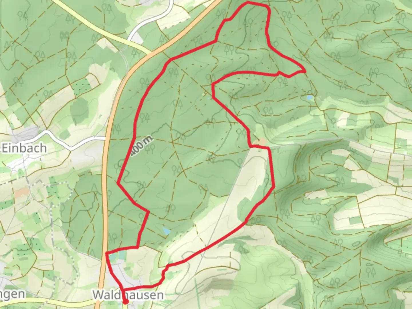 An image depicting the trail Waldhausen Loop and its surrounding area.