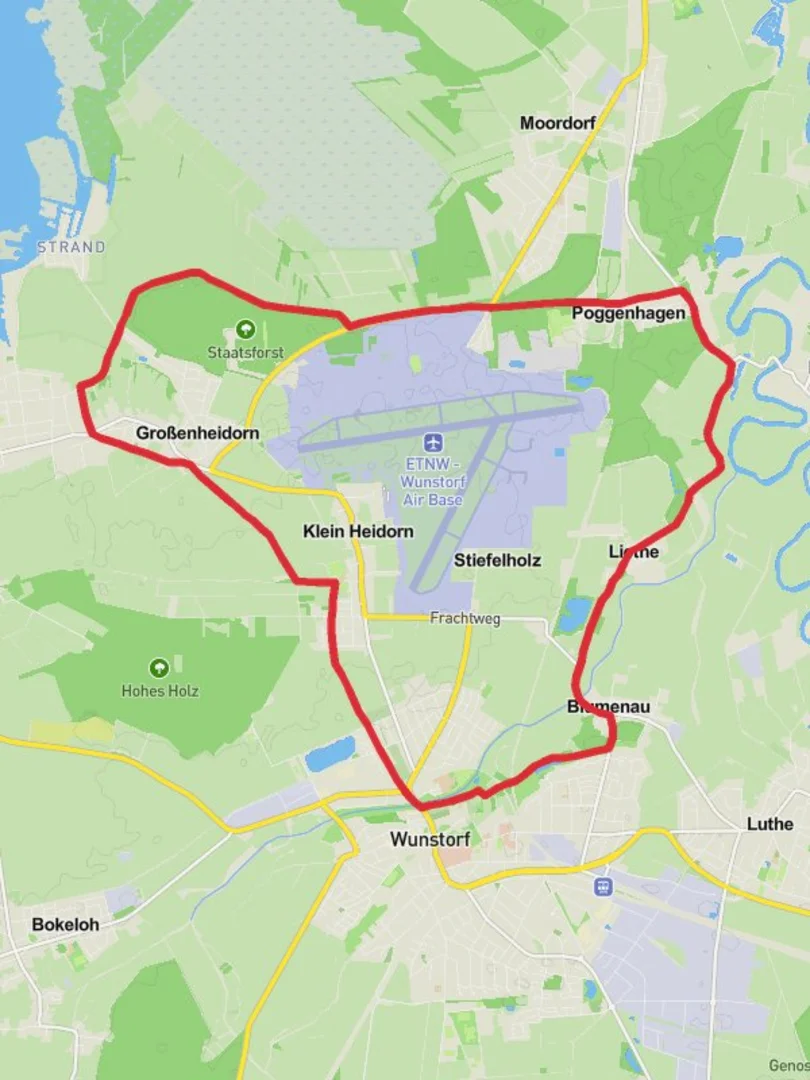 An image depicting the trail Unstorf Air Base Circular Walk and its surrounding area.