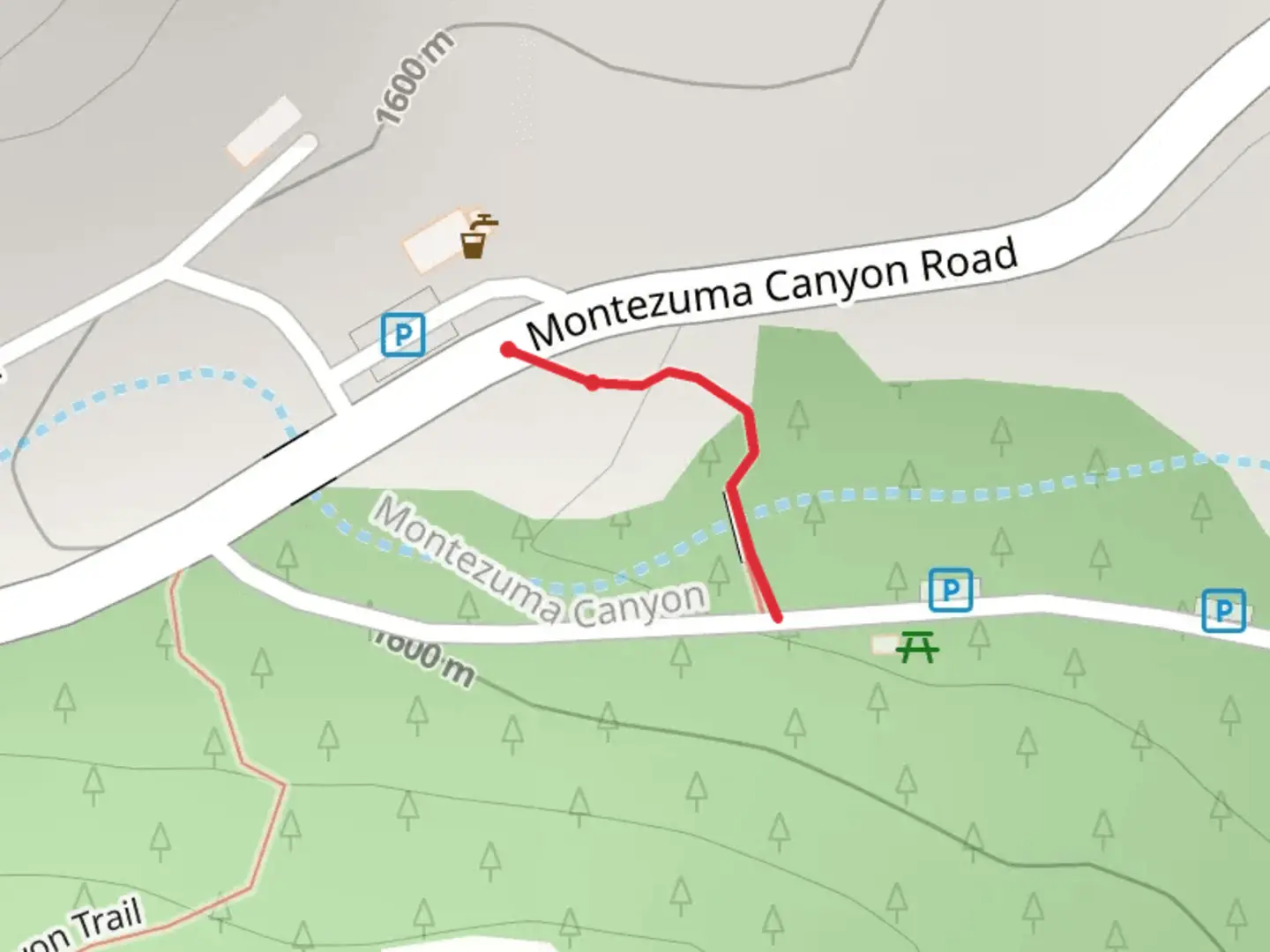 An image depicting the trail Montezuma Canyon Road and its surrounding area.