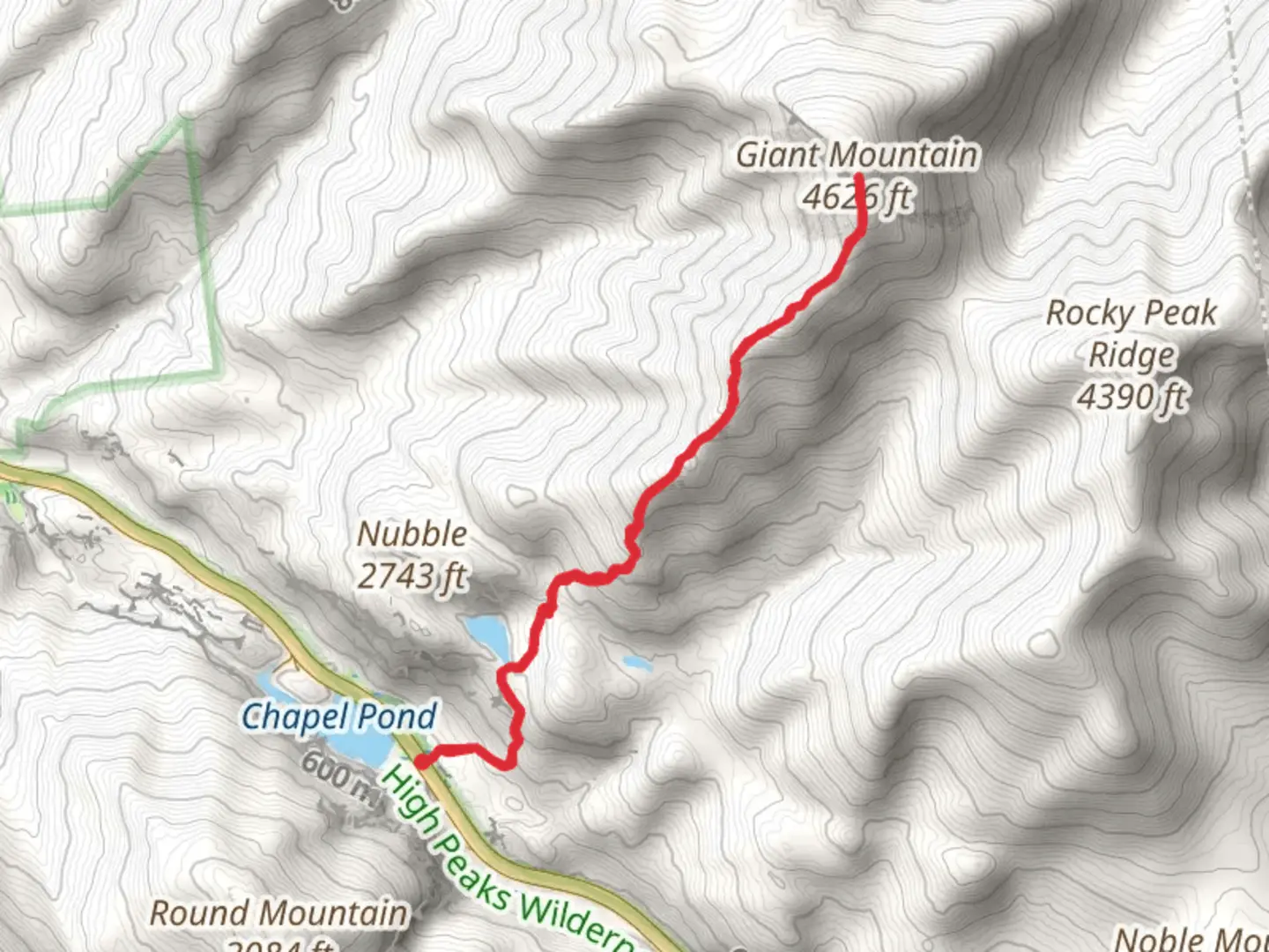 An image depicting the trail Giant Mountain via Ridge Trail and its surrounding area.