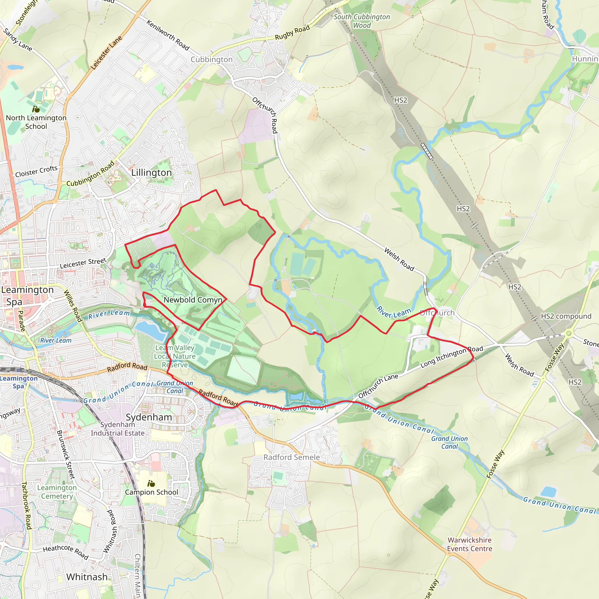Offchurch Loop via Newbold Comyn mobile static map