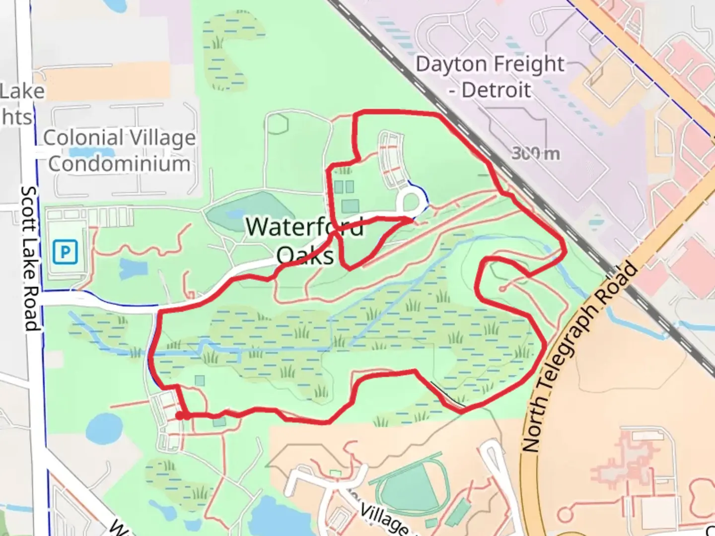 An image depicting the trail Waterford Oaks Loop Trail and its surrounding area.