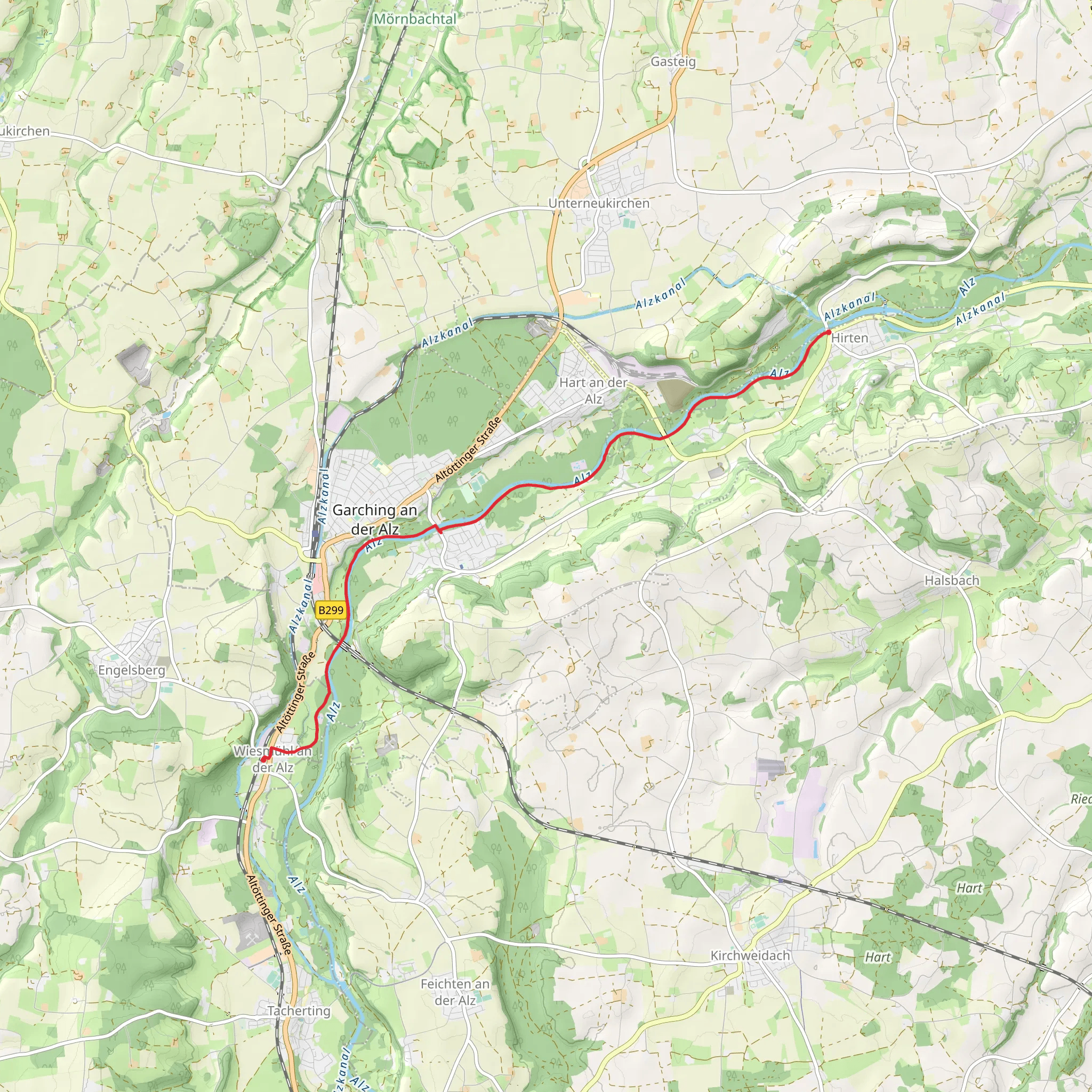 Wiesmühl to Hirten Walk via River Alz mobile static map