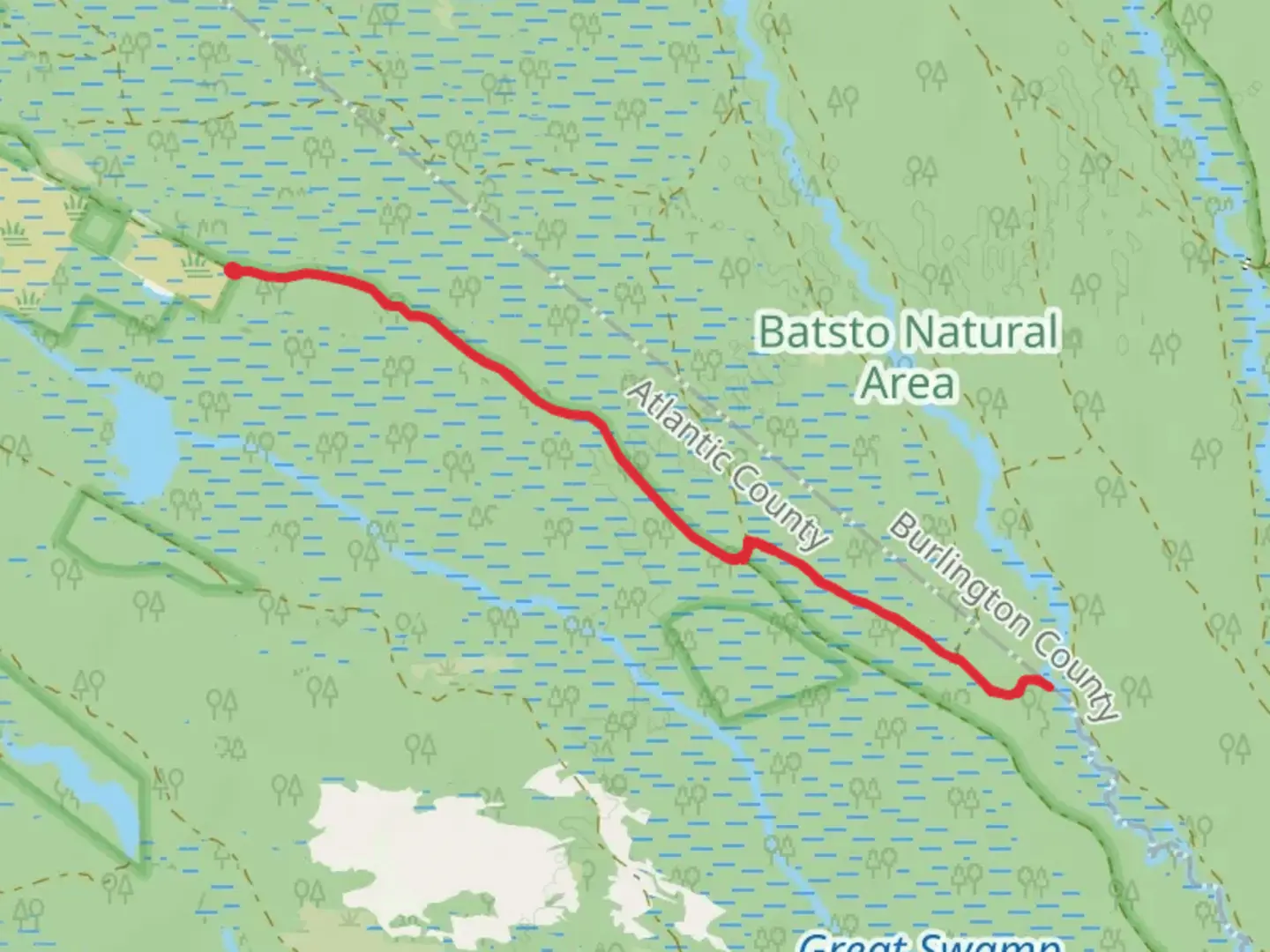 An image depicting the trail Mullica River via Sleeper Branch Road and its surrounding area.