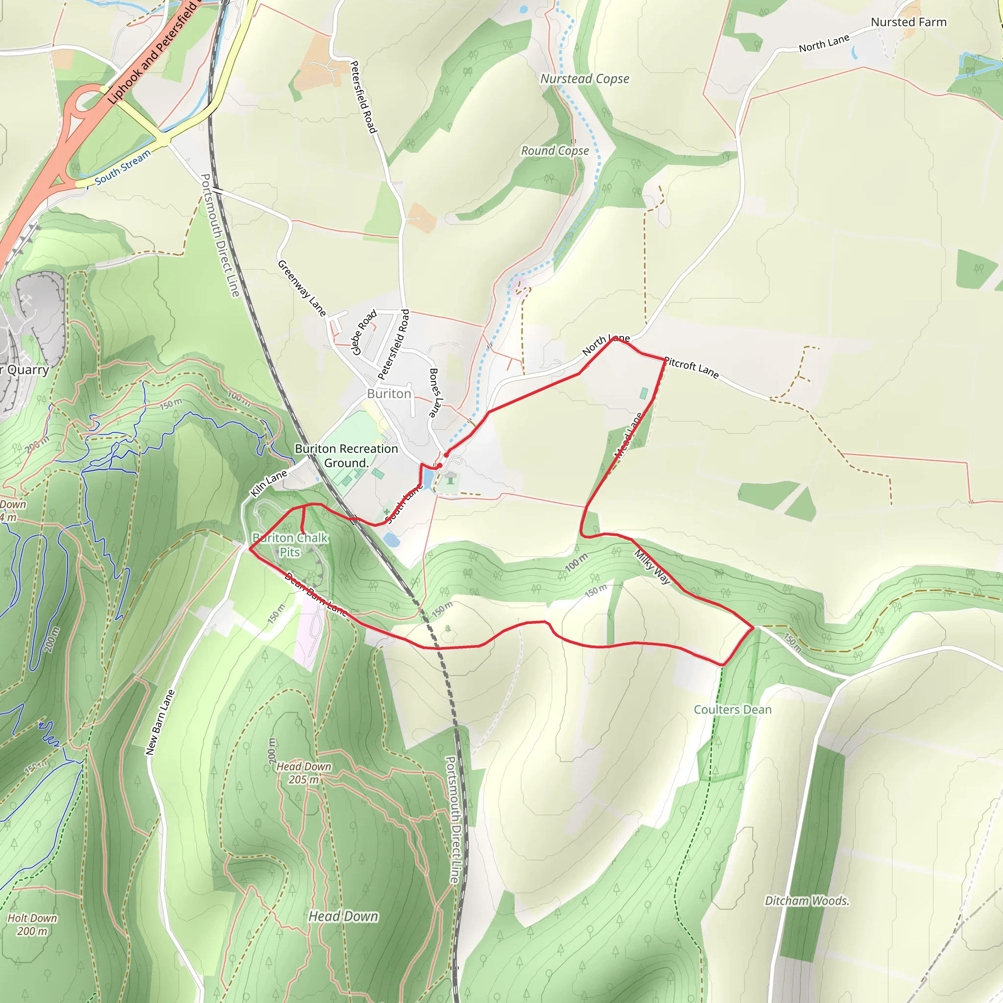 Buriton Chalk Pits and Buriton via Milky Way mobile static map