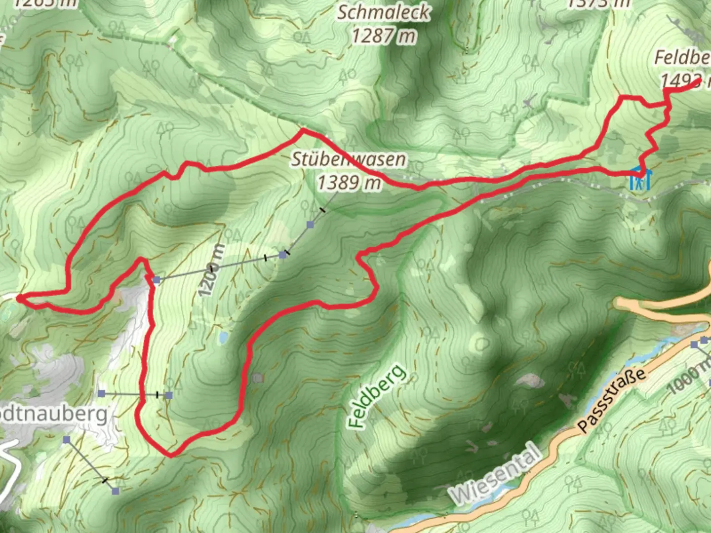 An image depicting the trail Rutte and Feldberg Loop and its surrounding area.