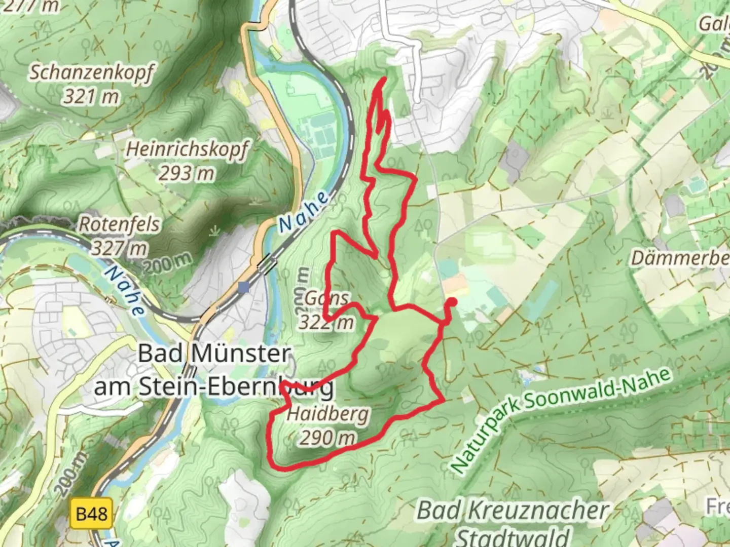 An image depicting the trail Classictour Rheingrafenstein and INTROtour Rheingrafenstein and its surrounding area.