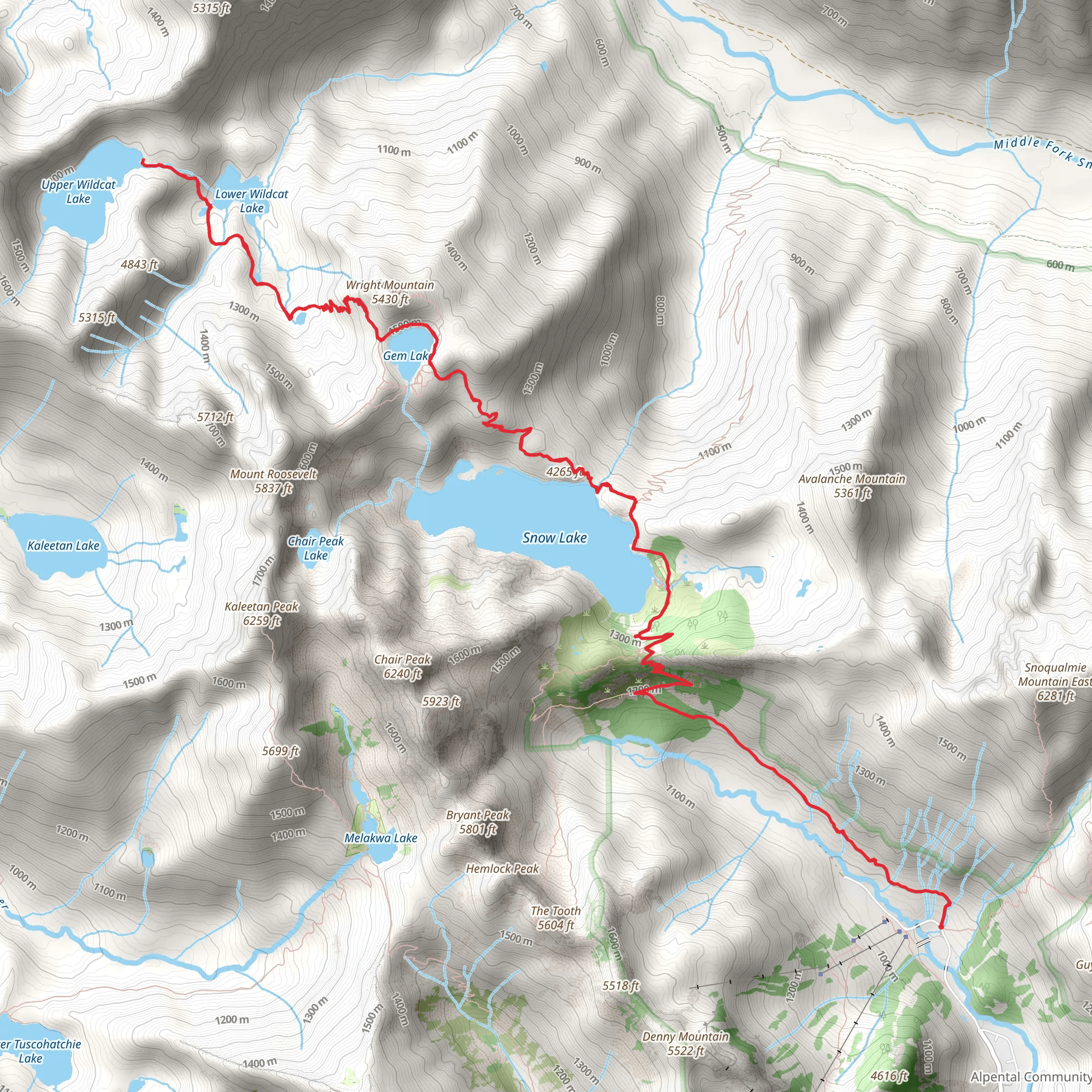 Snow Lake and Upper Wildcat Lake via High Lakes Trail mobile static map