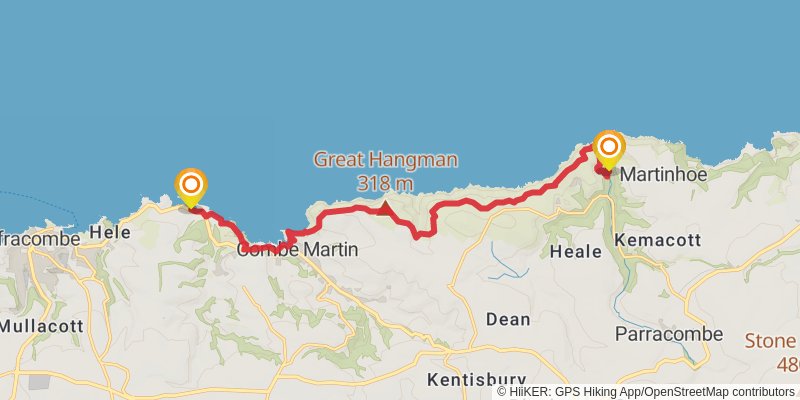 South West Coast Path - Minehead to Combe Martin stage 4 Map