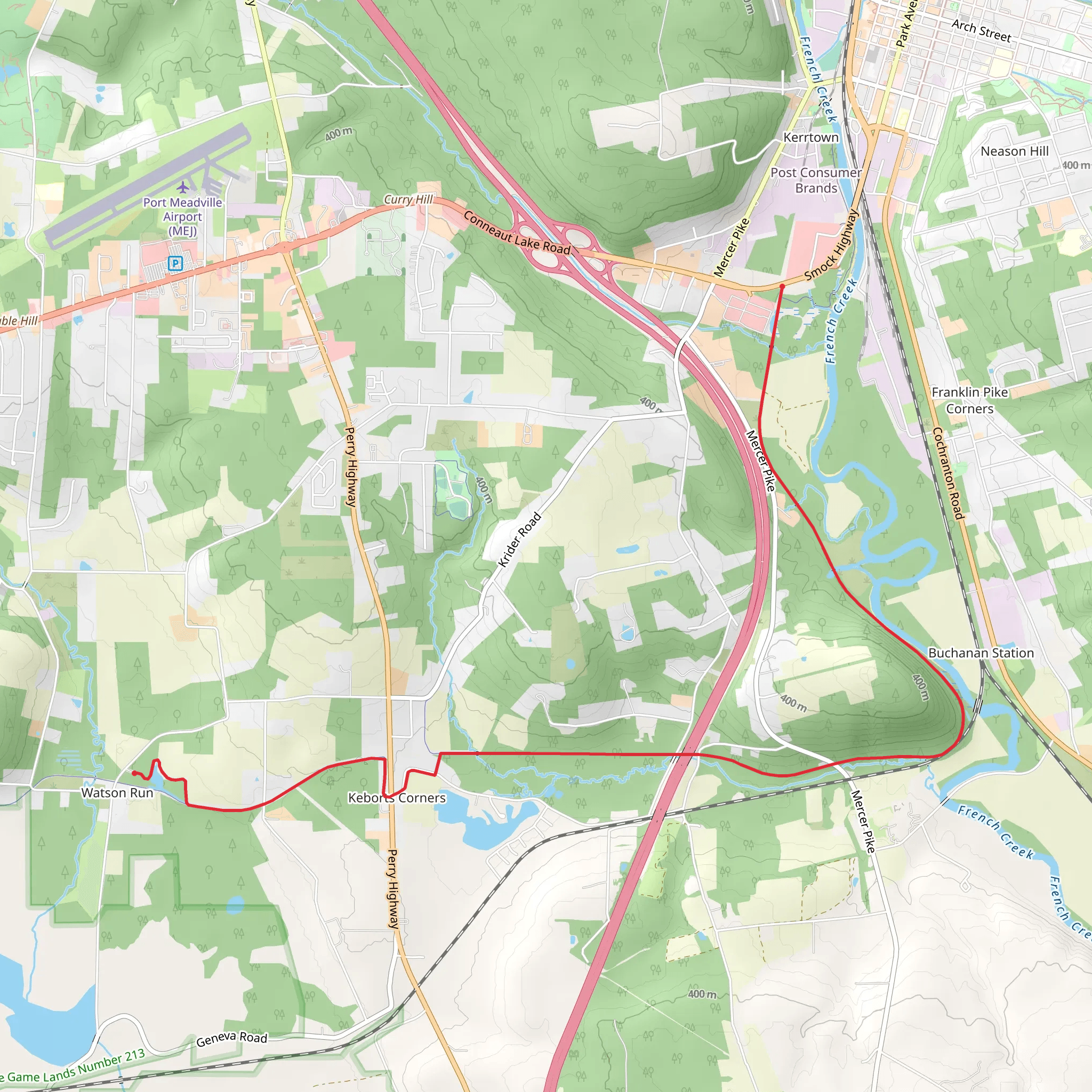 Kerrtown to Watson Run via Ernst Trail mobile static map