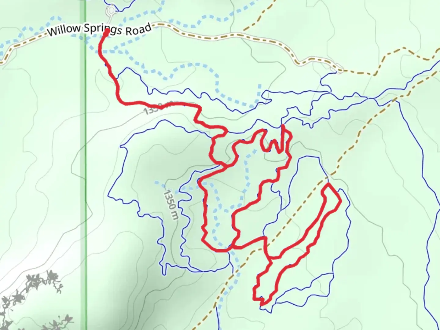 An image depicting the trail Roller Coaster, Midway and Wizard Loop and its surrounding area.
