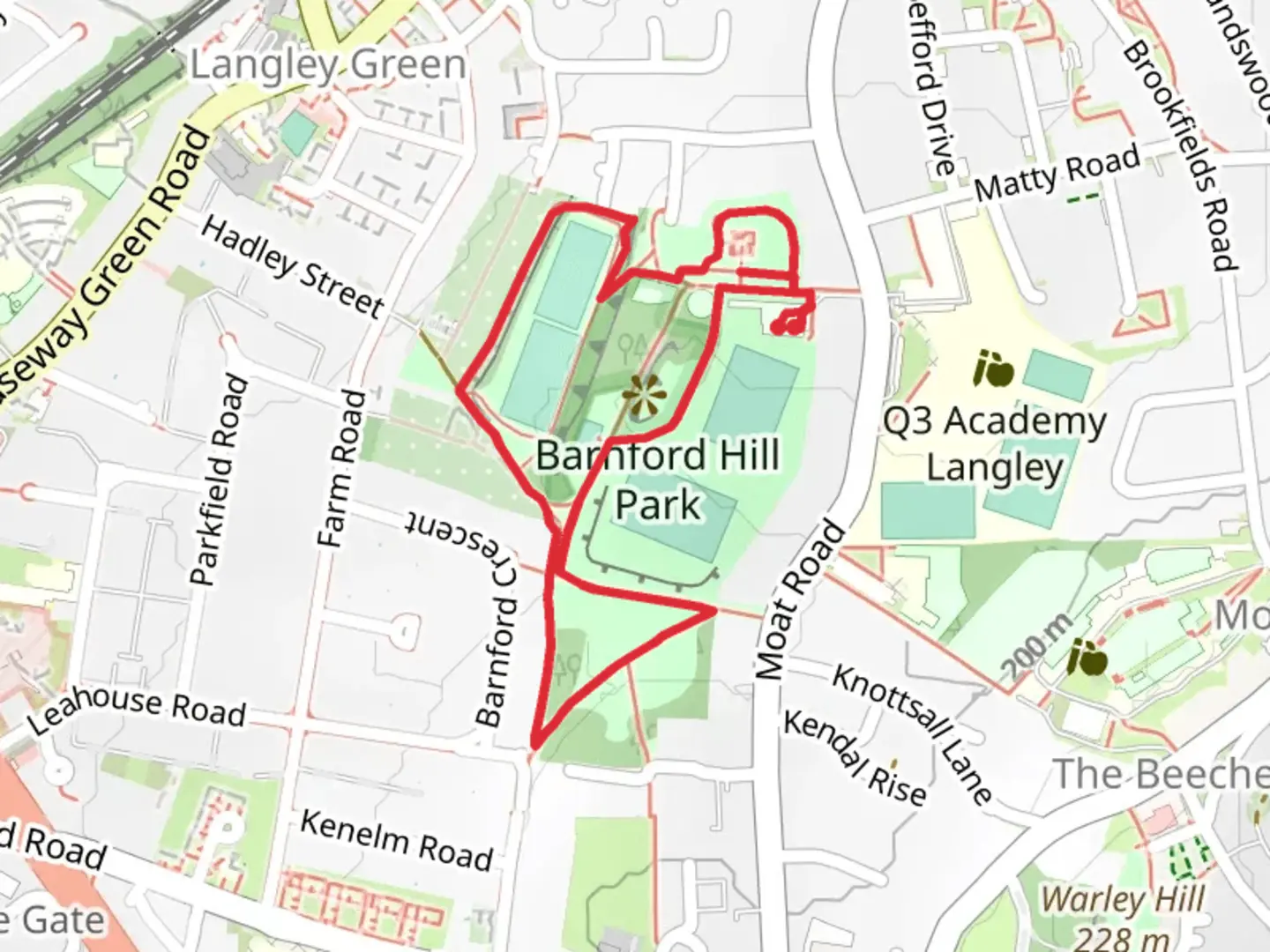 An image depicting the trail Barnford Hill Park Loop and its surrounding area.