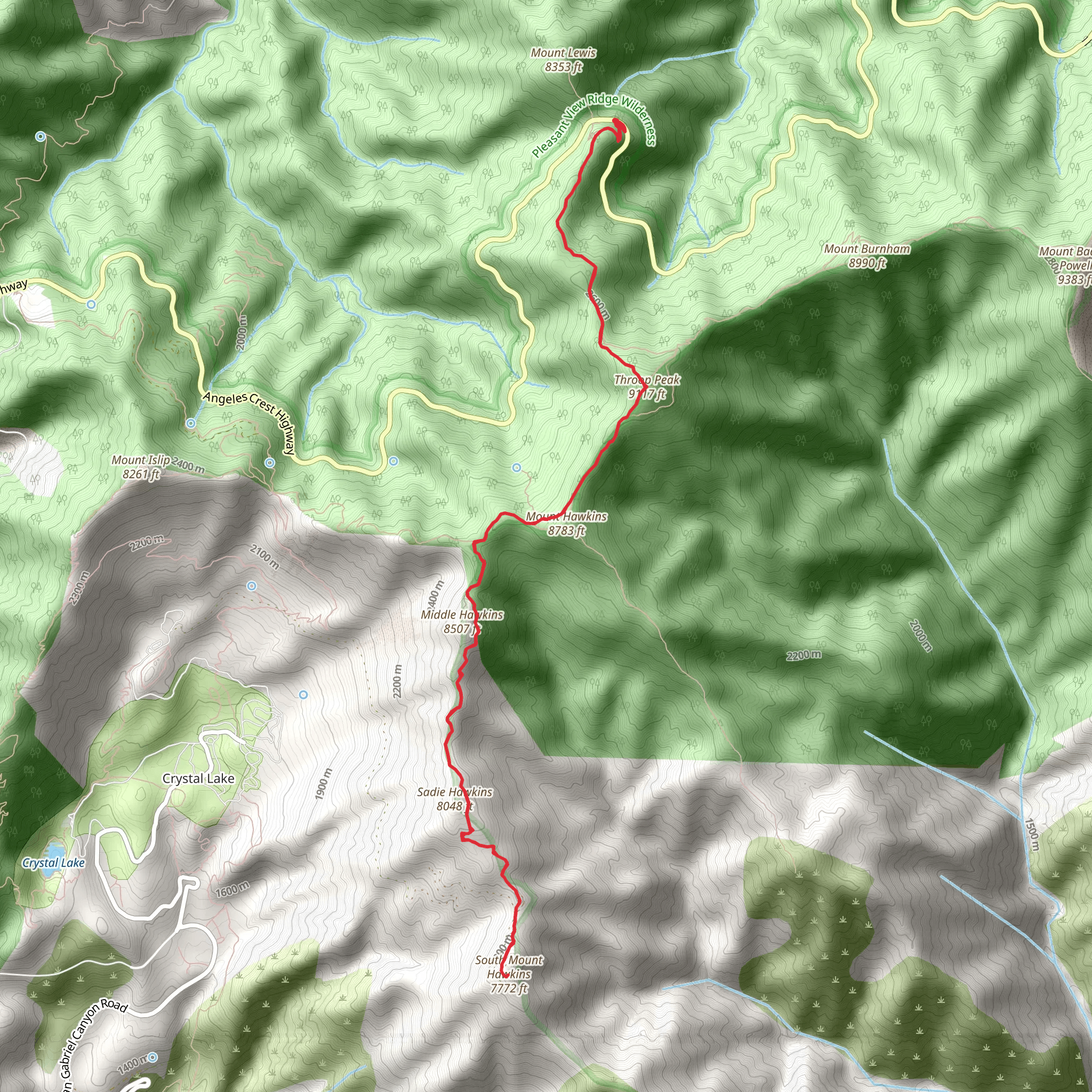 South Mount Hawkins via Hawkins Ridge Trail mobile static map