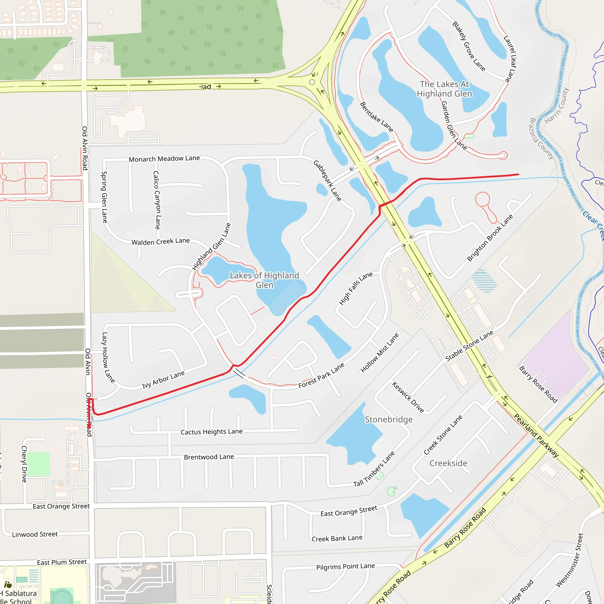 Pearland Parkway to Clear Creek mobile static map