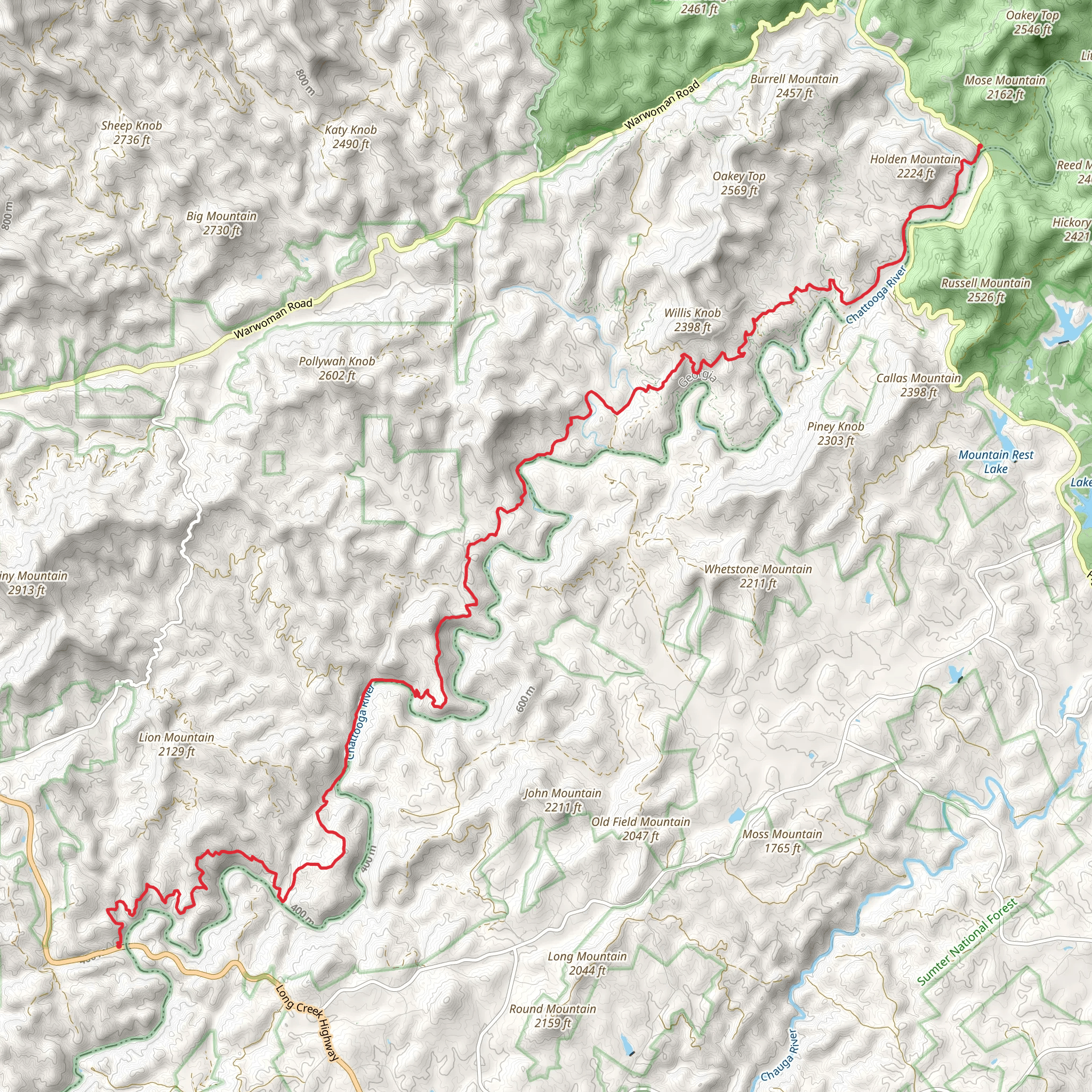 Chattooga River Trail from Highlands Highway mobile static map