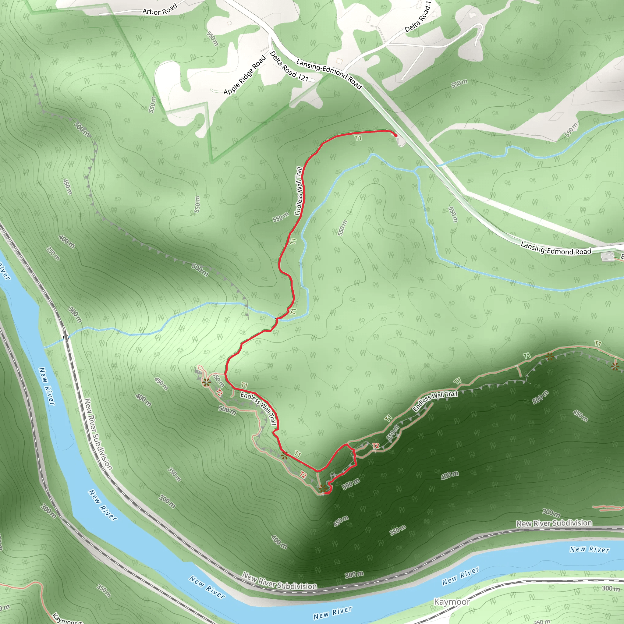 Diamond Point Overlook via Endless Wall Trail mobile static map