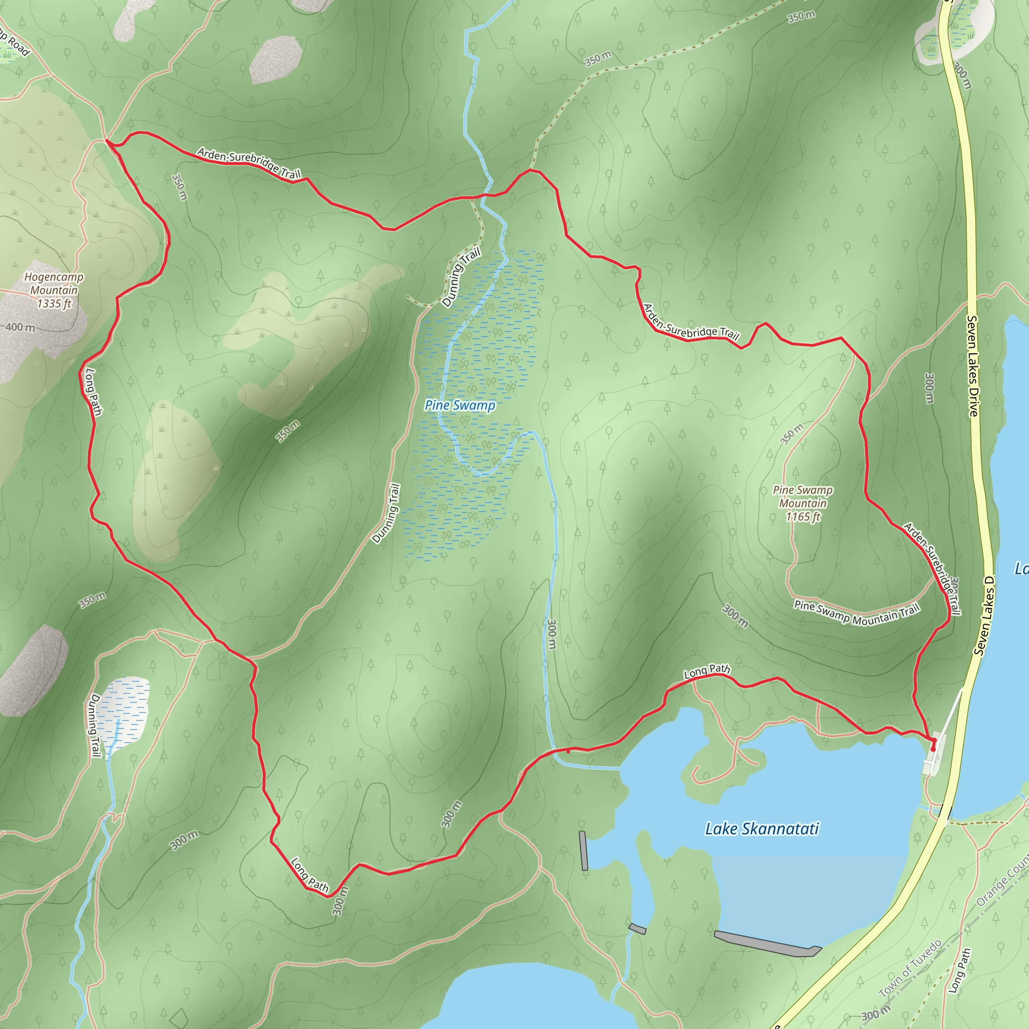 Lake Skannatati via Arden-Surebridge Trail and Long Path mobile static map
