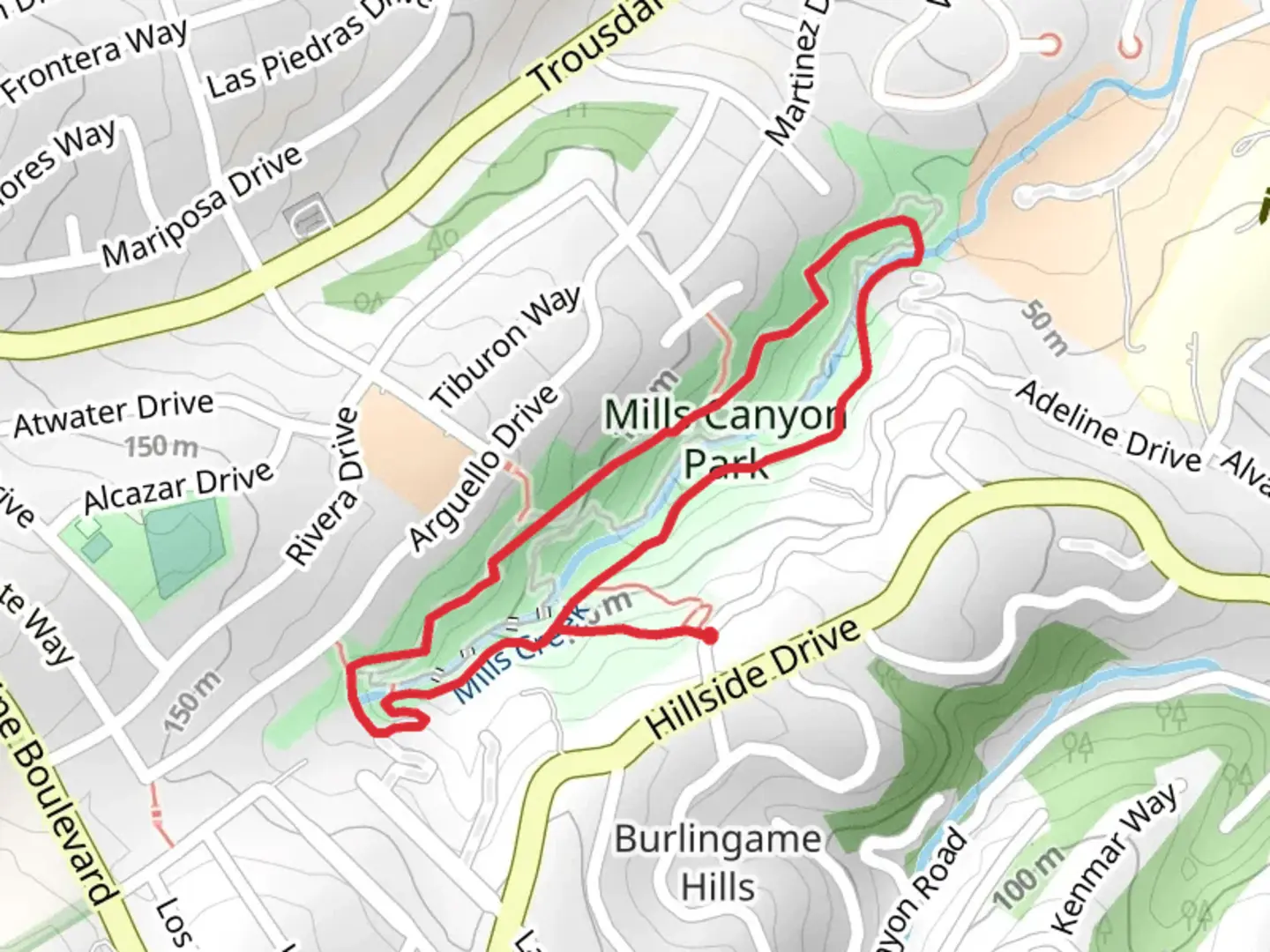 An image depicting the trail Mills Canyon Park Loop and its surrounding area.