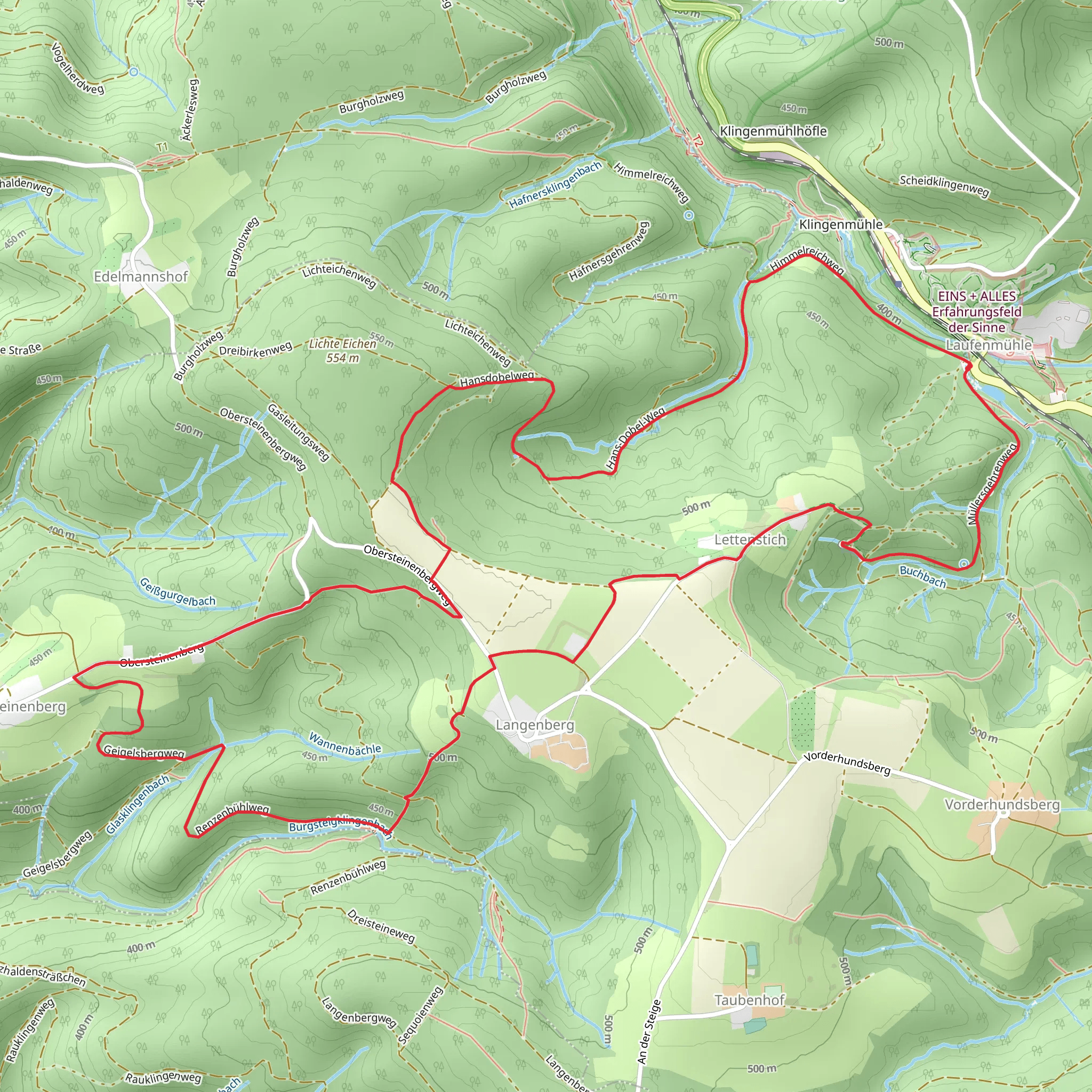 Kesselgrotte, Burgsteig and Lettenstich Loop mobile static map