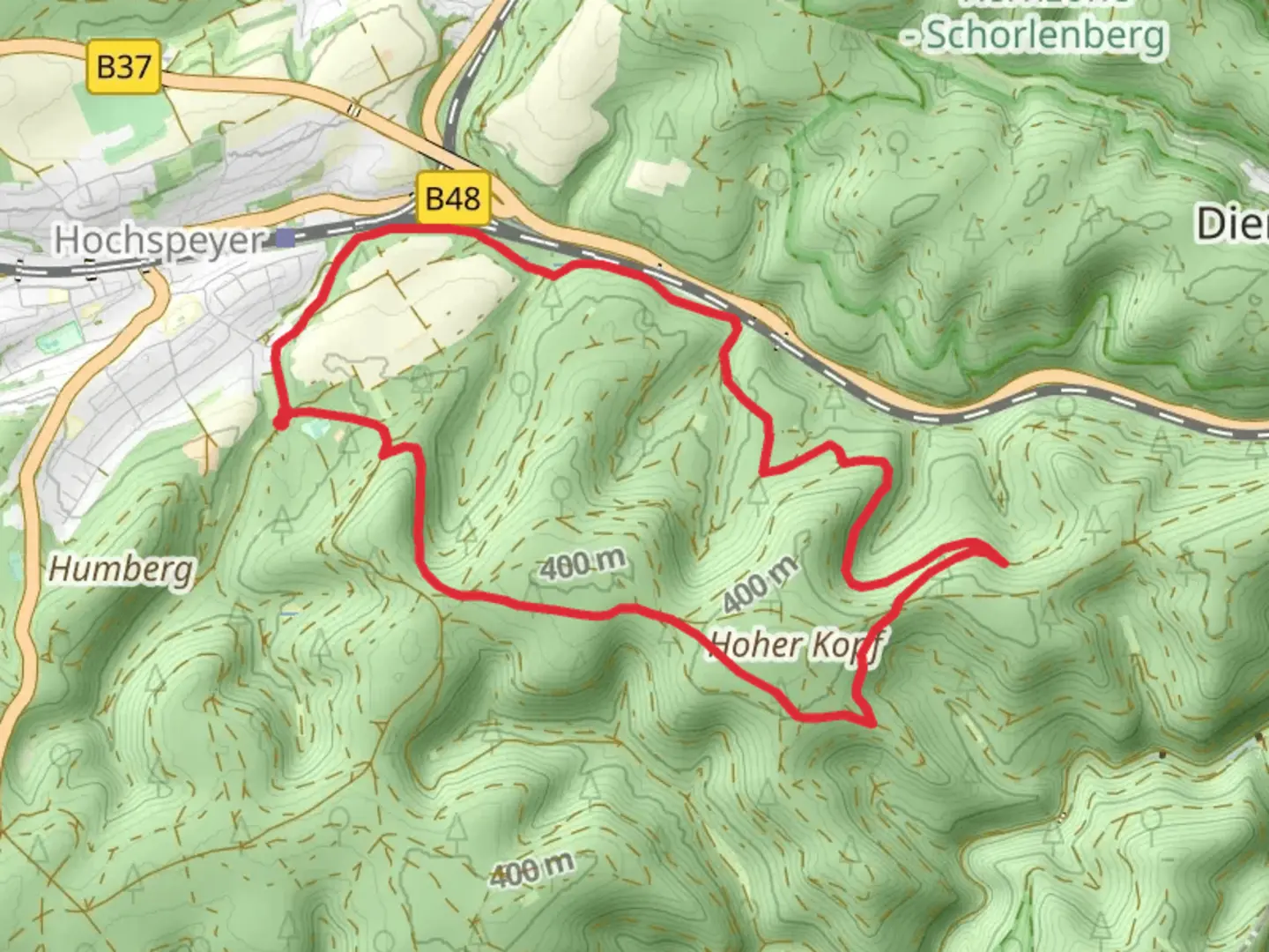 An image depicting the trail Hoher Kopf and Niederwalder Kopf Loop via Hochsperyer Wanderweg 5 and its surrounding area.