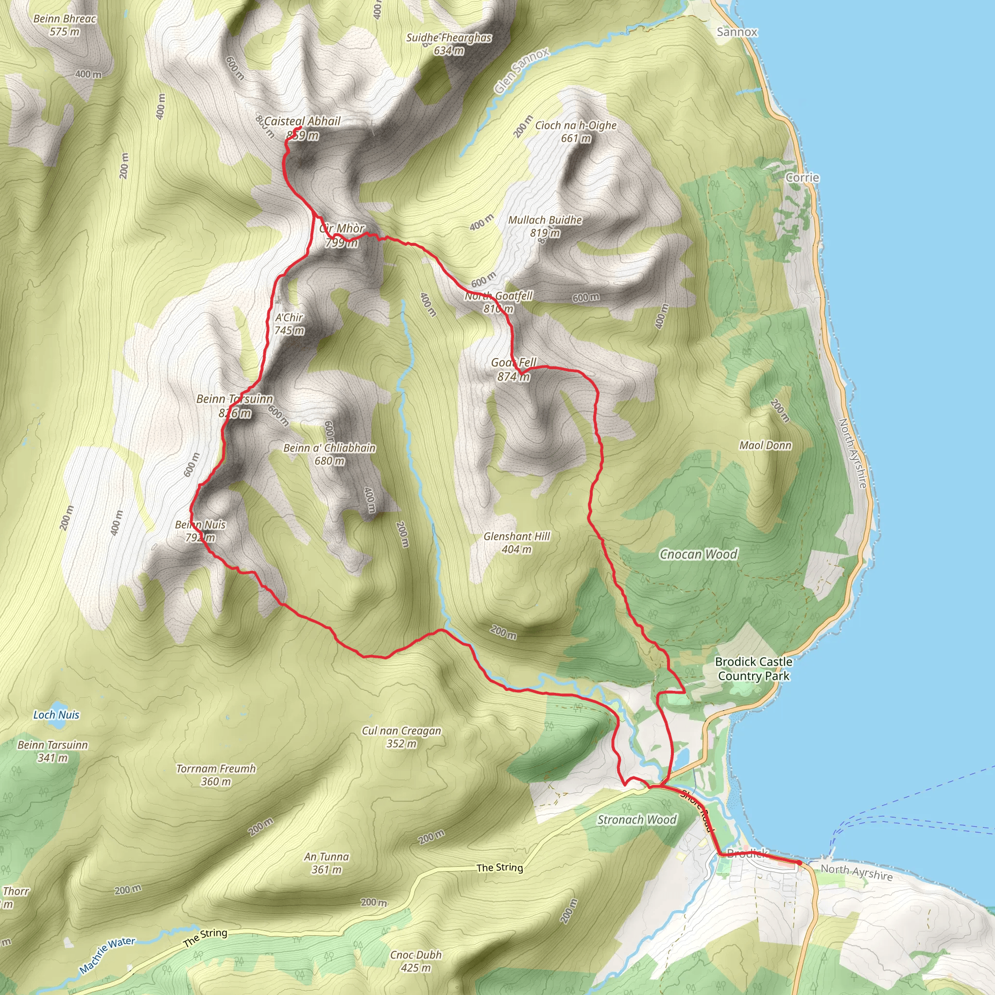 Glen Rosa Loop via Caisteal Abhail mobile static map