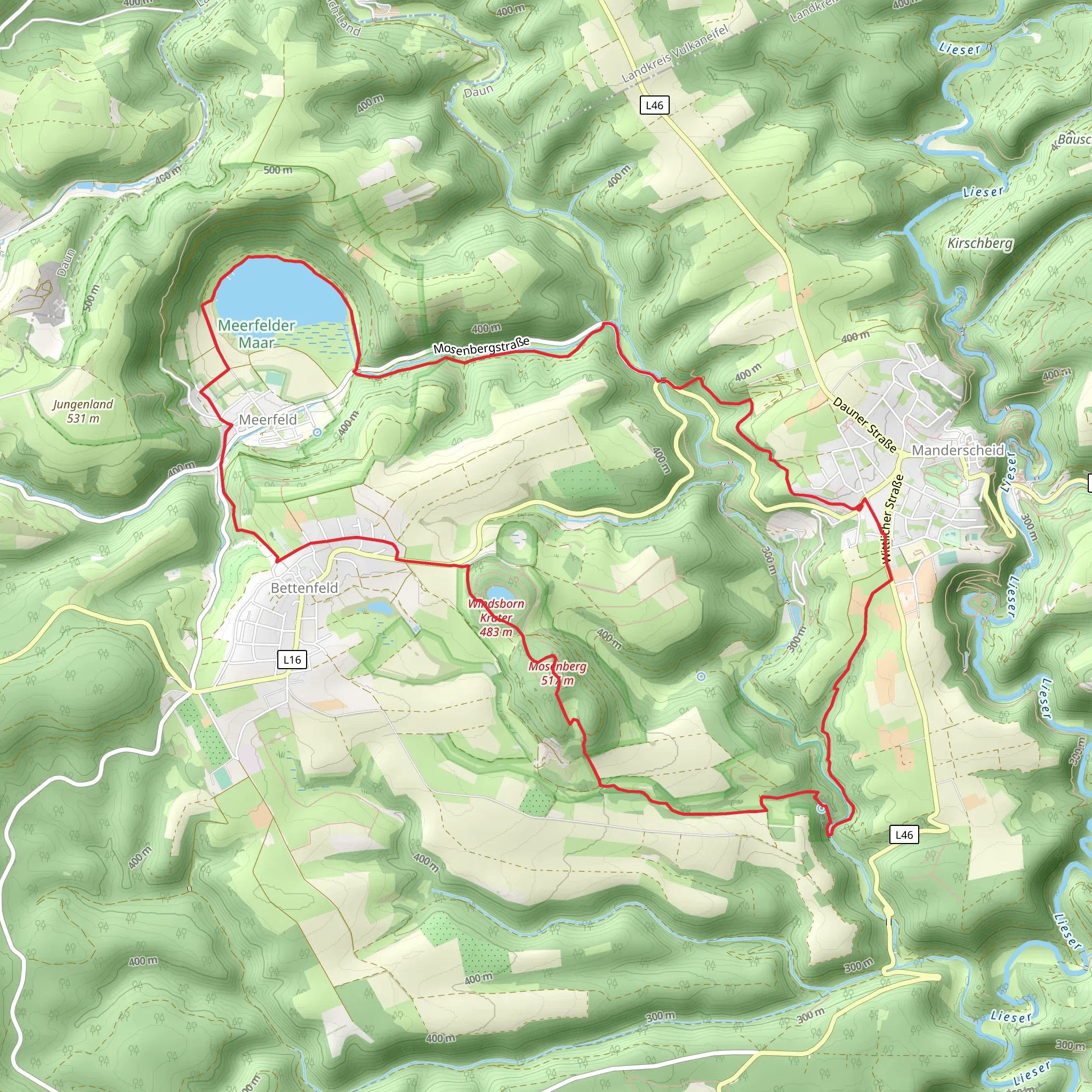 Meerfelder Marr and Mosenberg via VulkaMaar Pfad and Kosmosradweg mobile static map