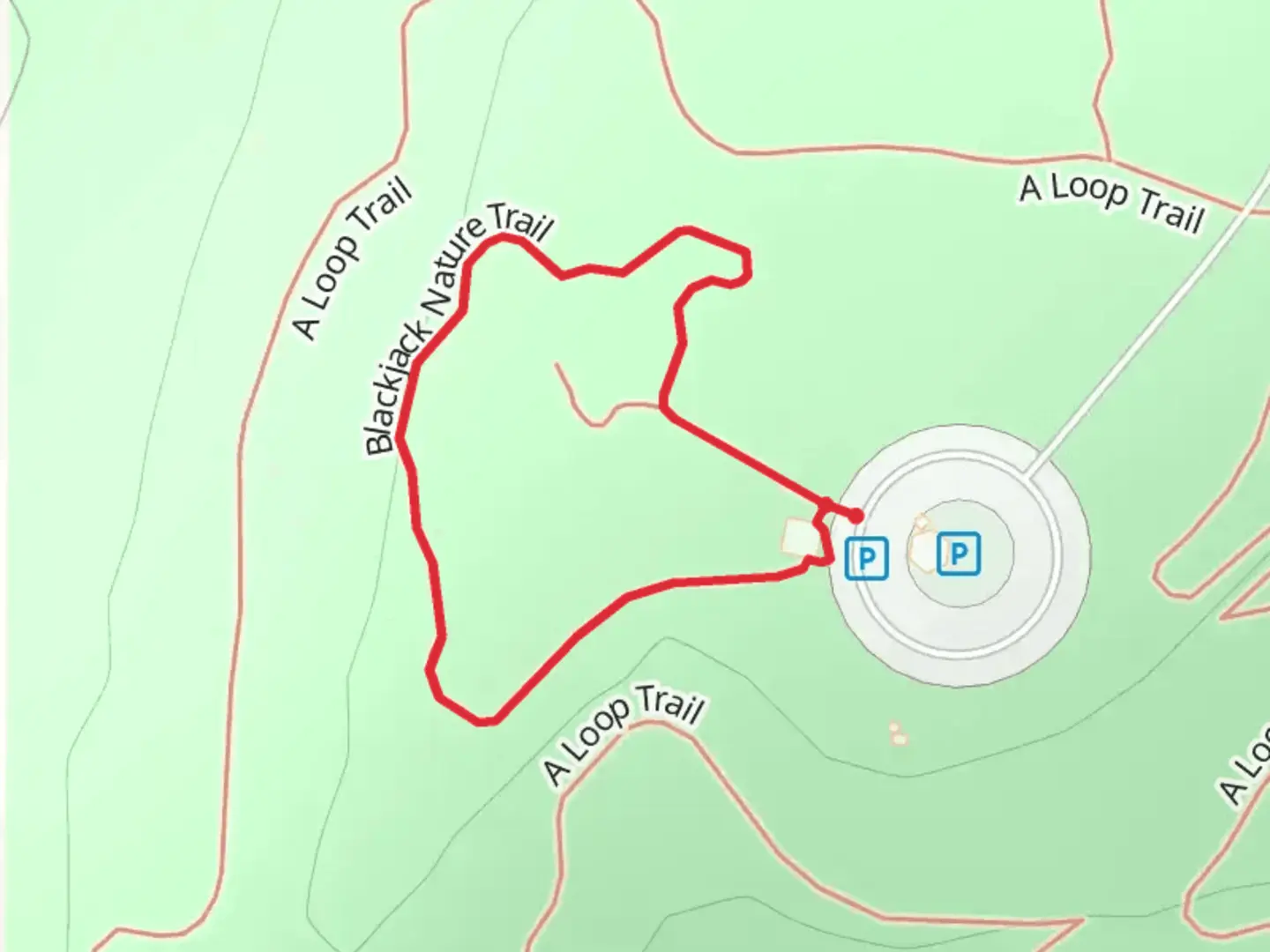 An image depicting the trail Blackjack Nature Loop Trail and its surrounding area.